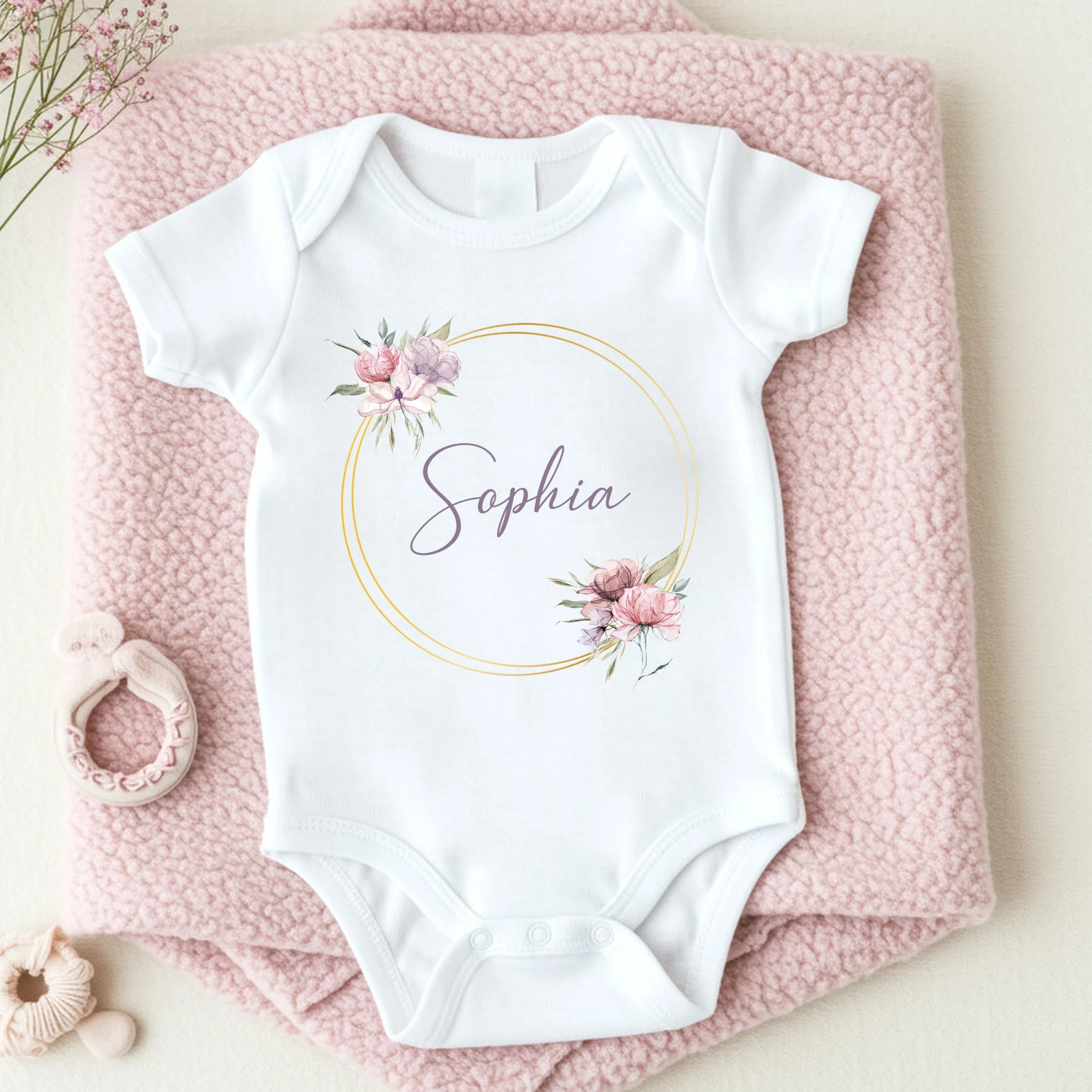 Personalised Boho Wreath Babygrow/Vest