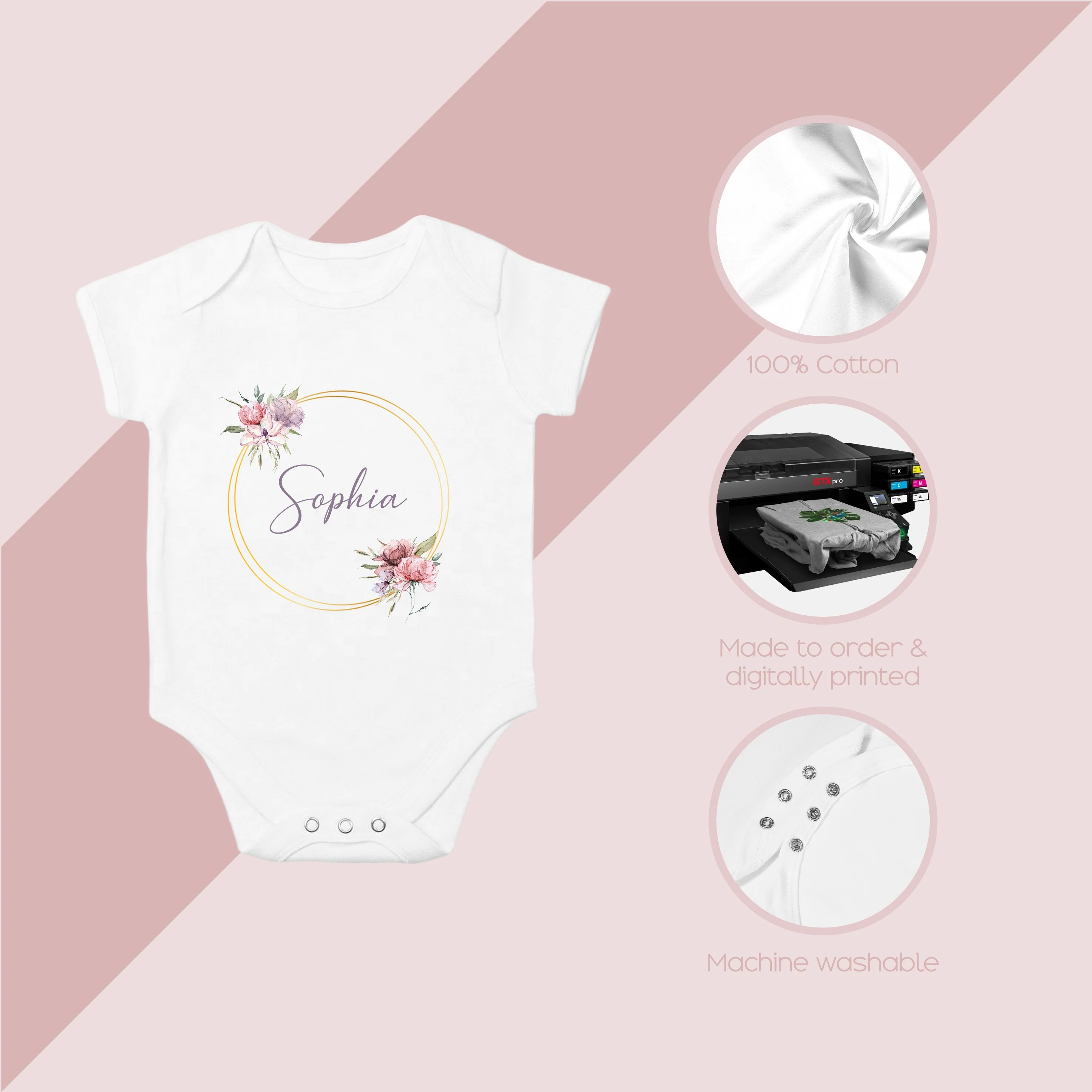 Personalised Boho Wreath Babygrow/Vest - Image 3