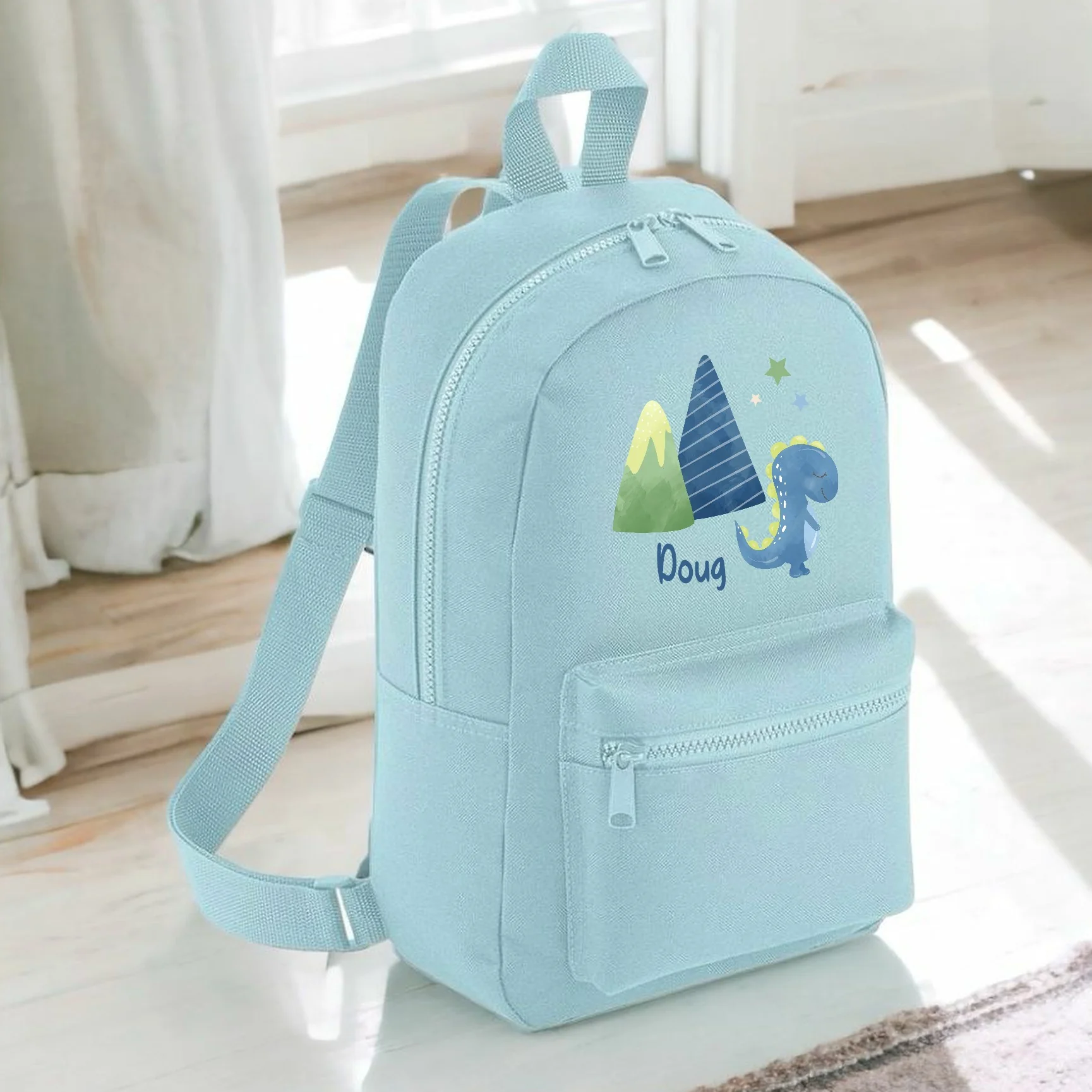 Personalised Boys Dinosaur Blue Backpack - Image 3