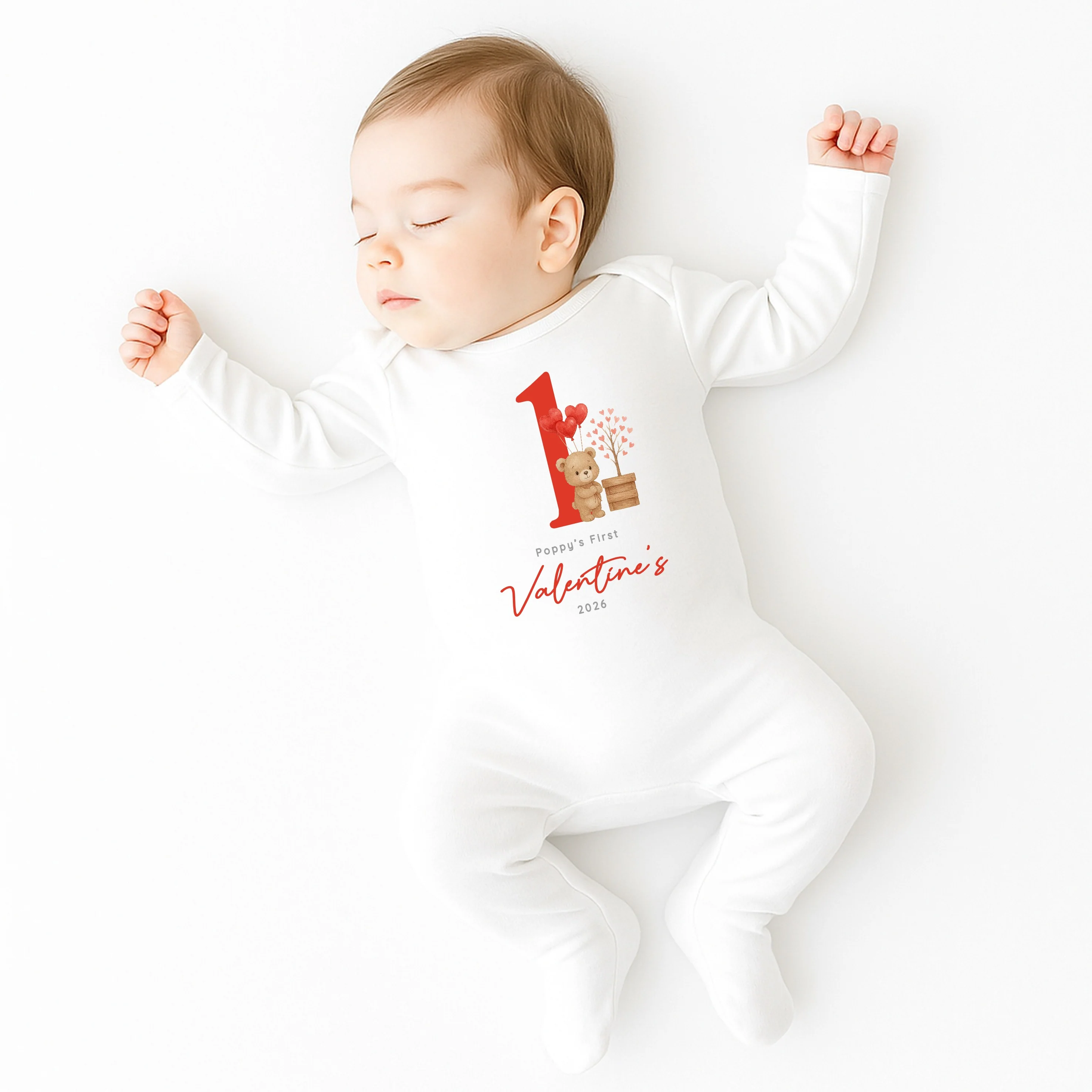 Personalised Brown Bears My 1st Valentines Day Baby Grow, Vest or Bib - Image 3