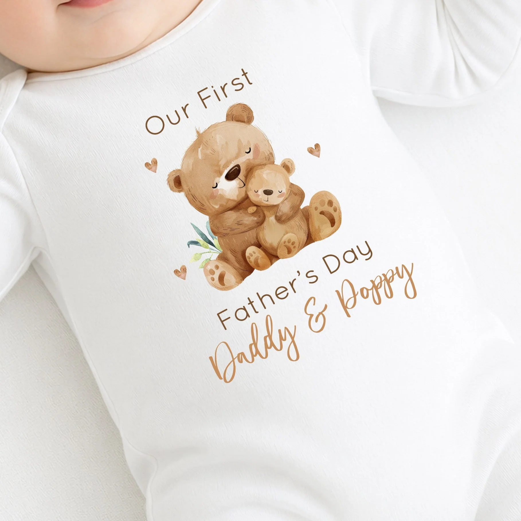 Personalised Brown Bears Our First Father's Day Baby Grow Or Vest - Image 2