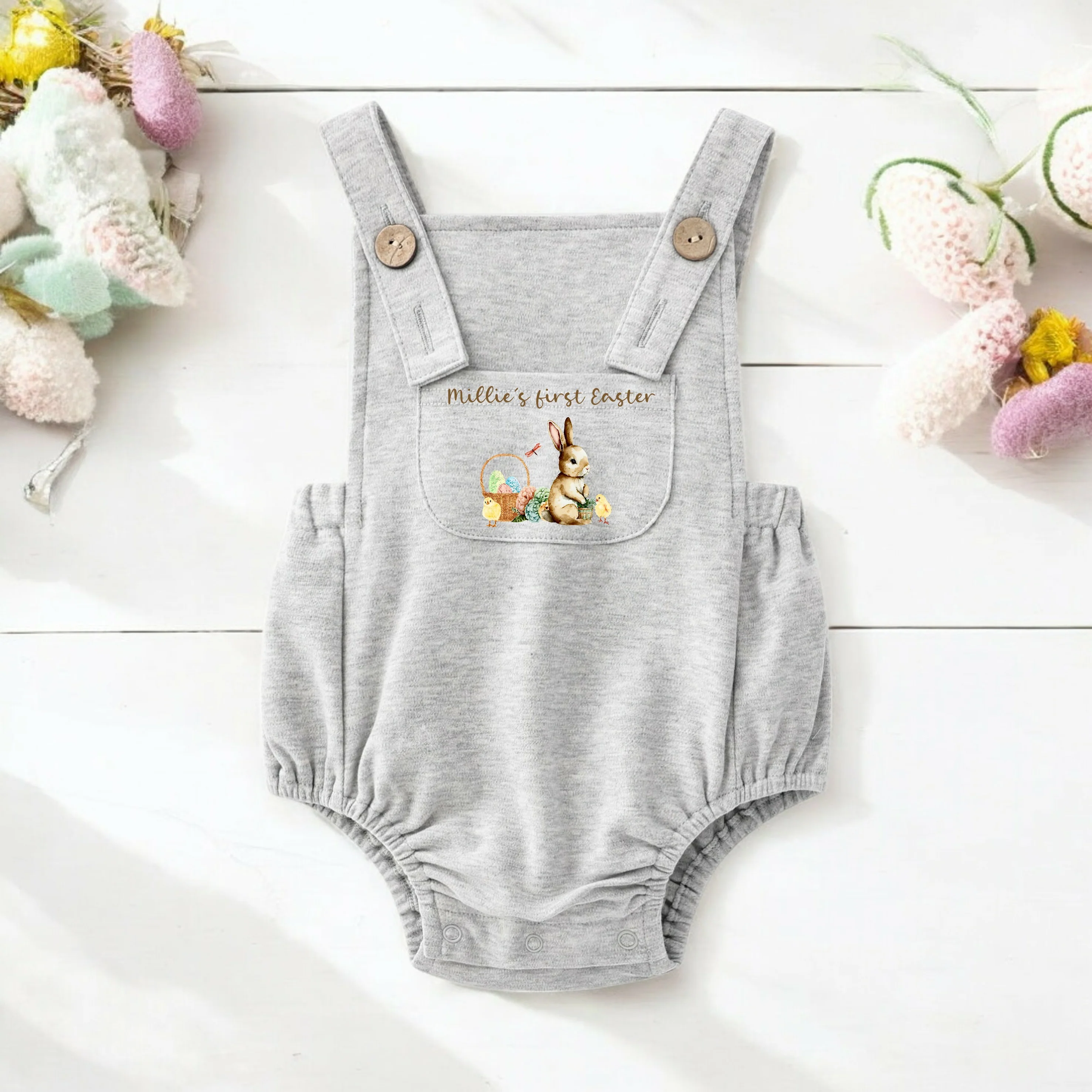 Personalised Brown bunny First Easter Dungarees - Image 3