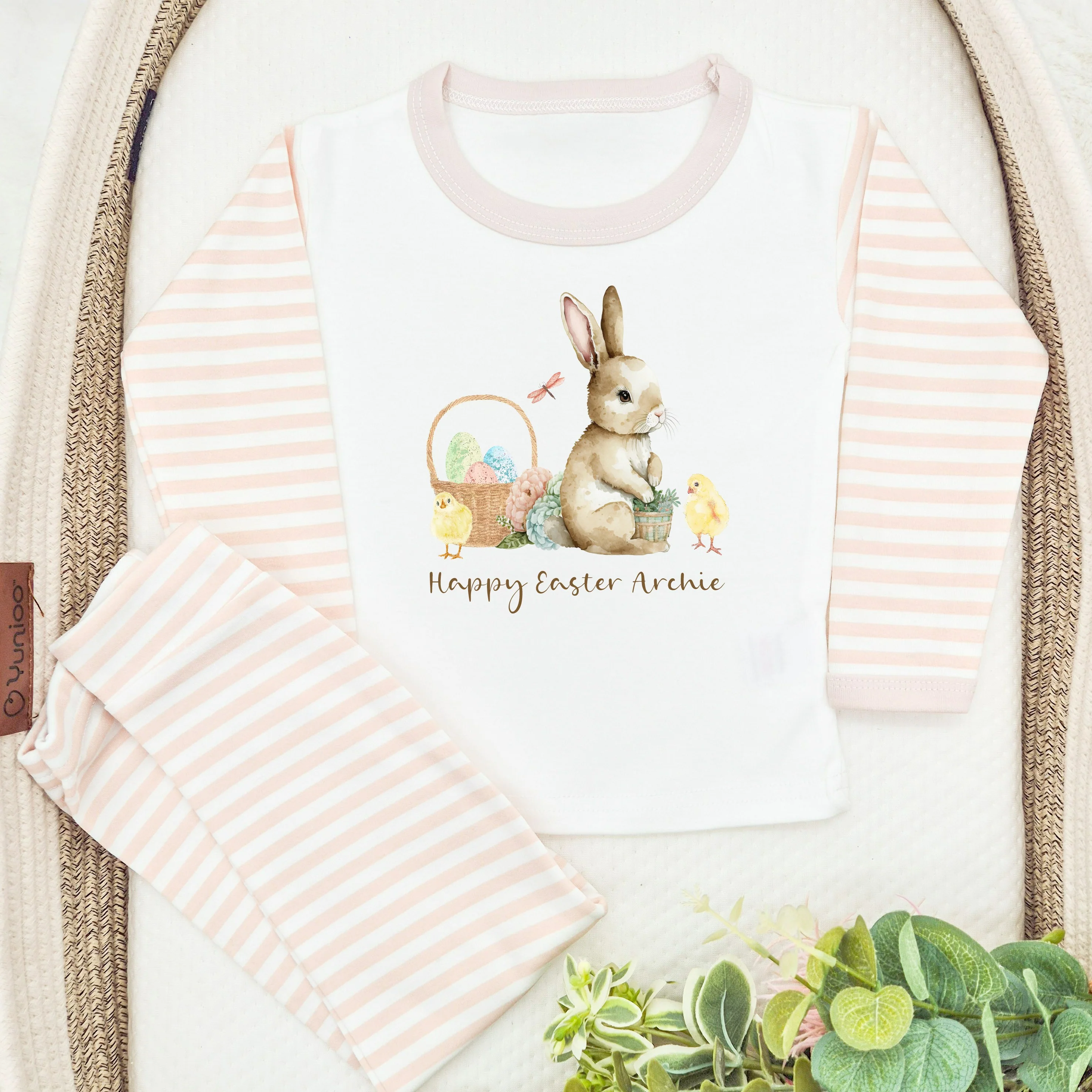 Personalised Brown Bunny Happy Easter Pyjamas - Image 2