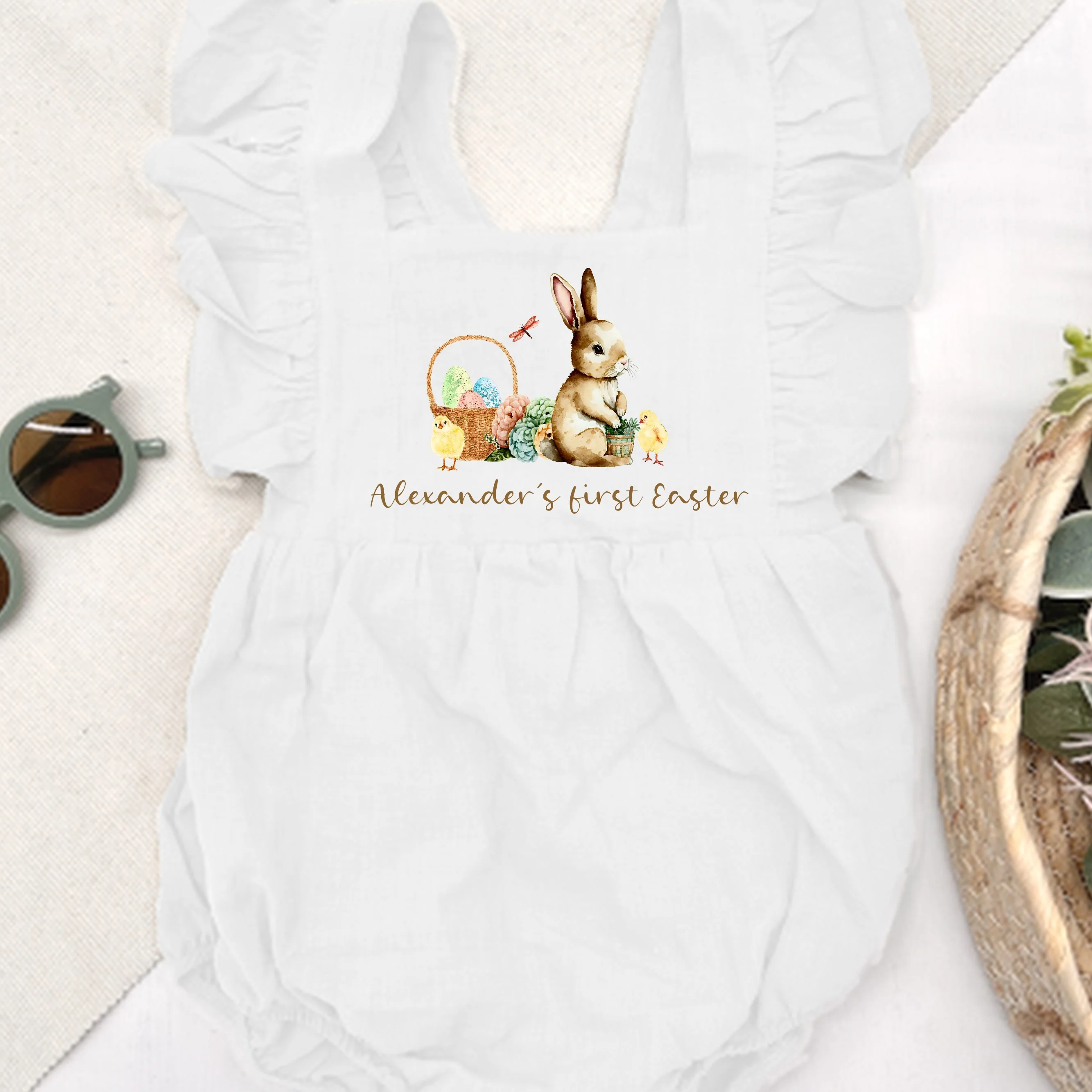 Personalised Brown Bunny Ruffle Romper - Image 2