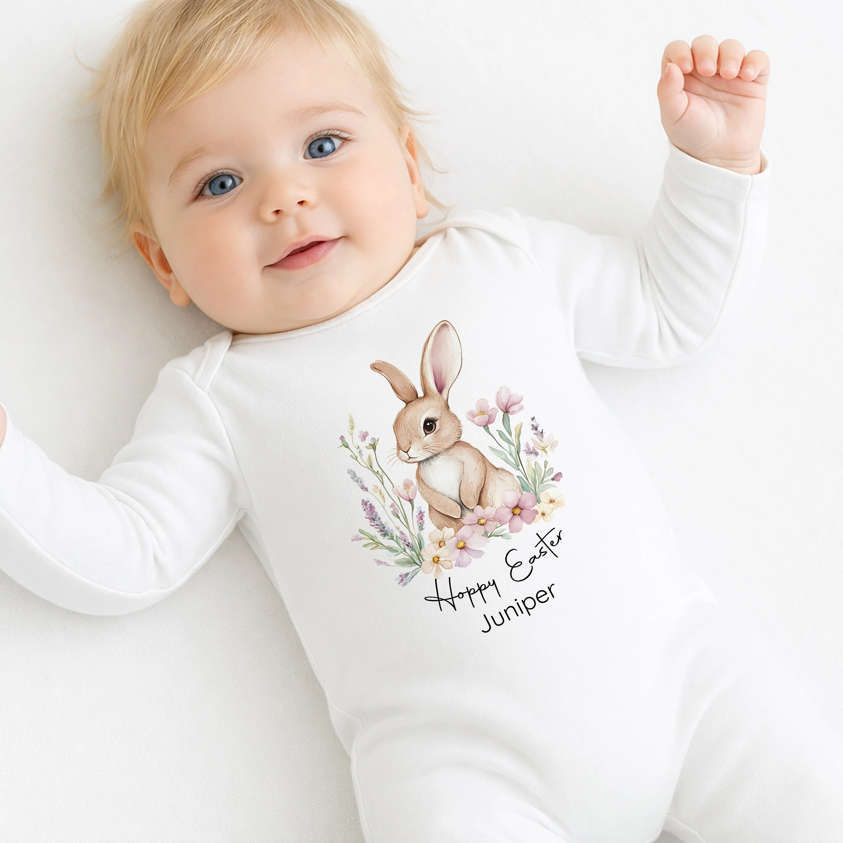 Personalised Brown Rabbit Wreath My First Easter Baby Grow, Vest or Bib - Image 3