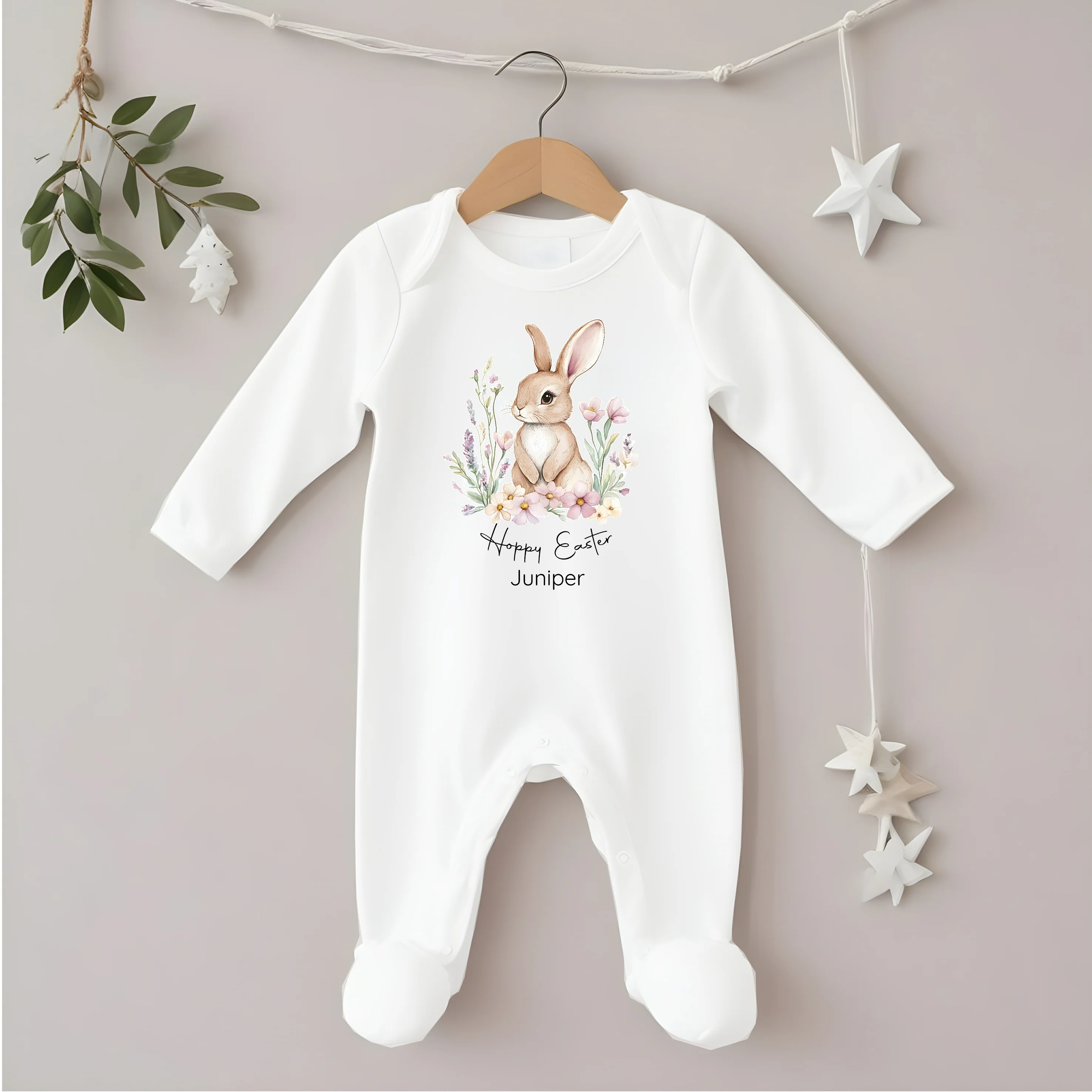 Personalised Brown Rabbit Wreath My First Easter Baby Grow, Vest or Bib - Image 5
