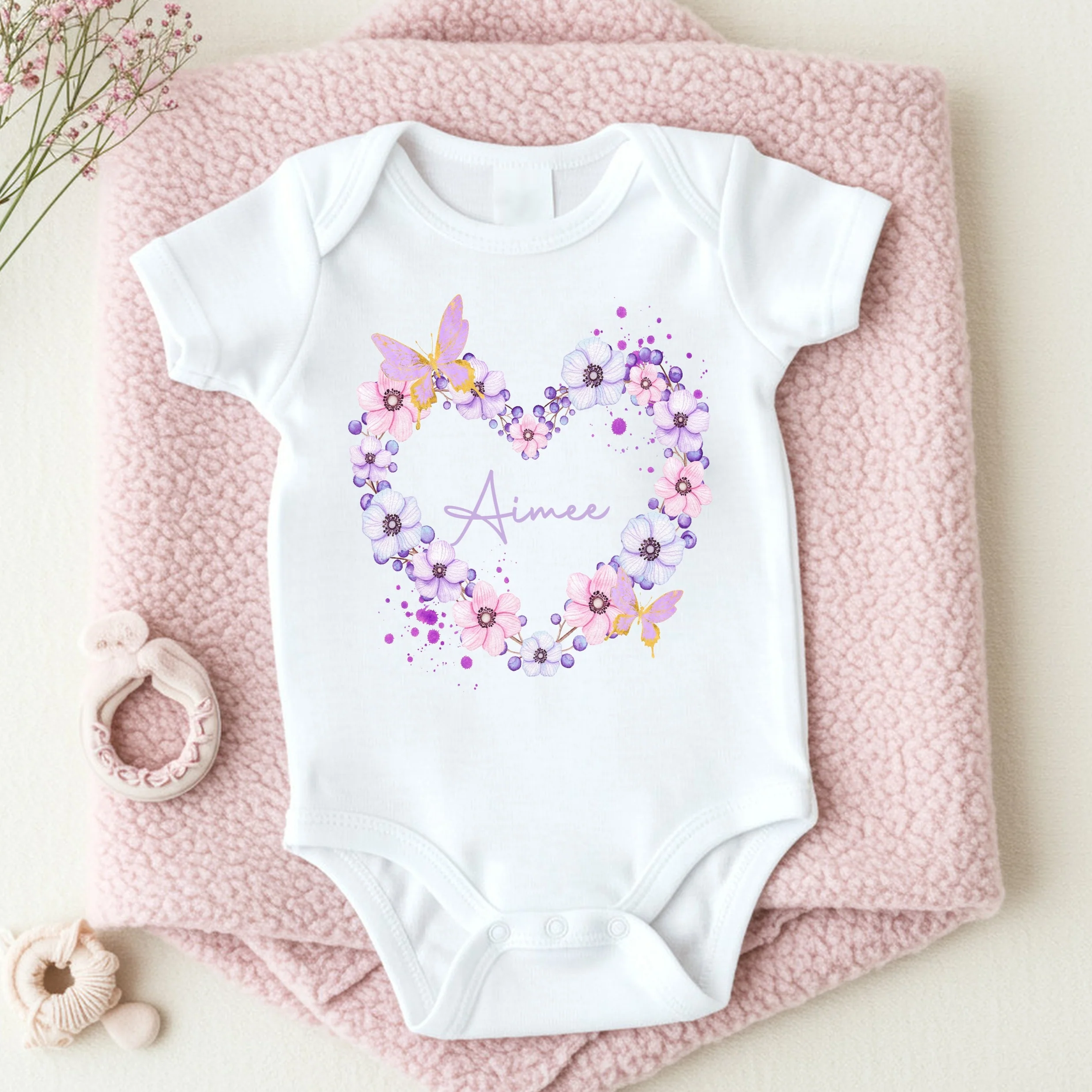 Personalised Butterfly Wreath Babygrow/Vest