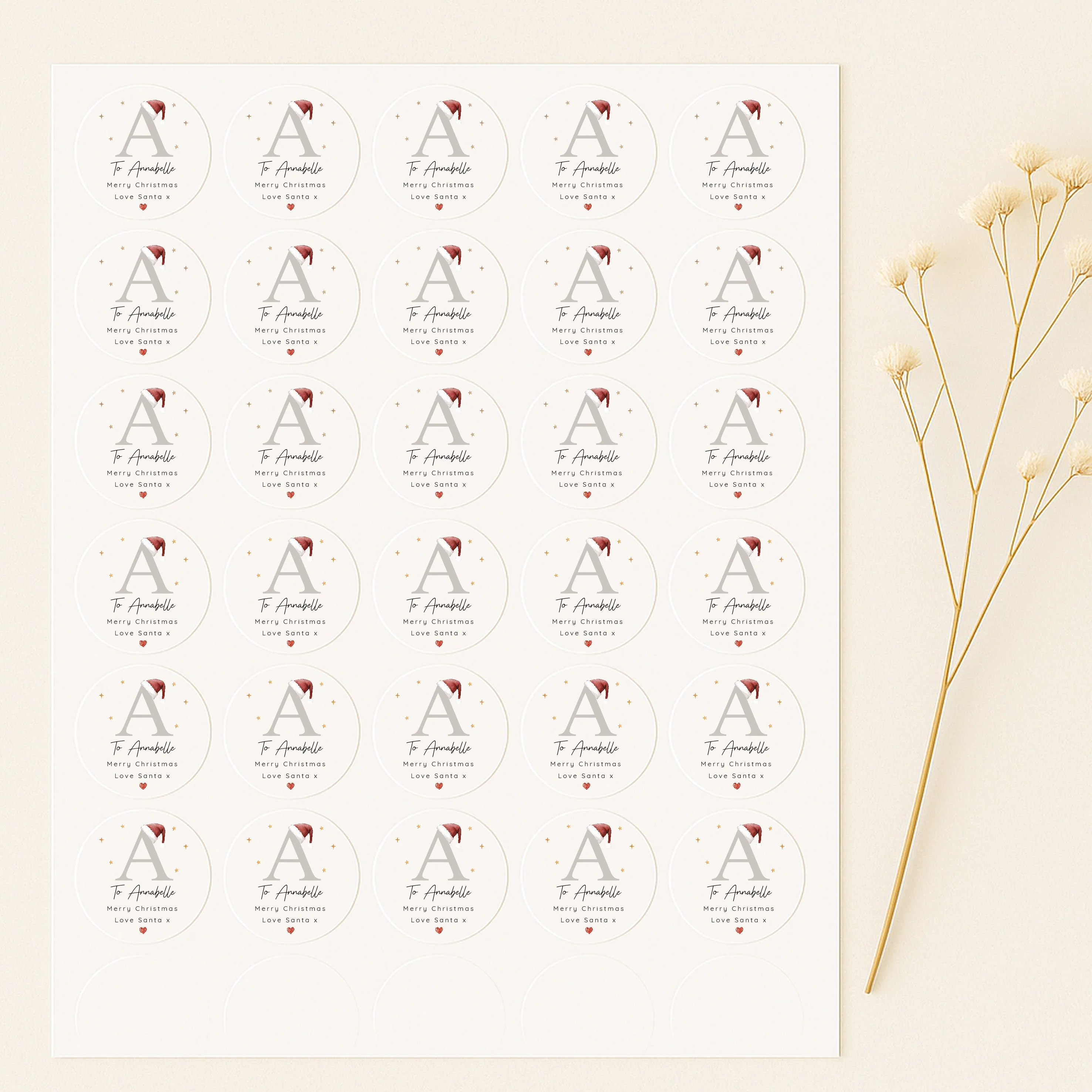 Personalised Christmas Beige Initial Stickers - Image 2