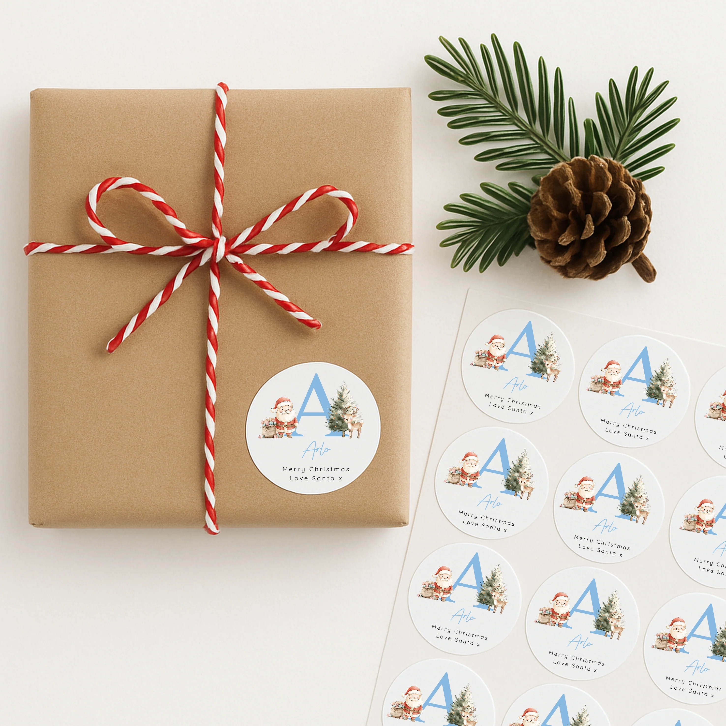 Personalised Christmas Blue Initial Stickers
