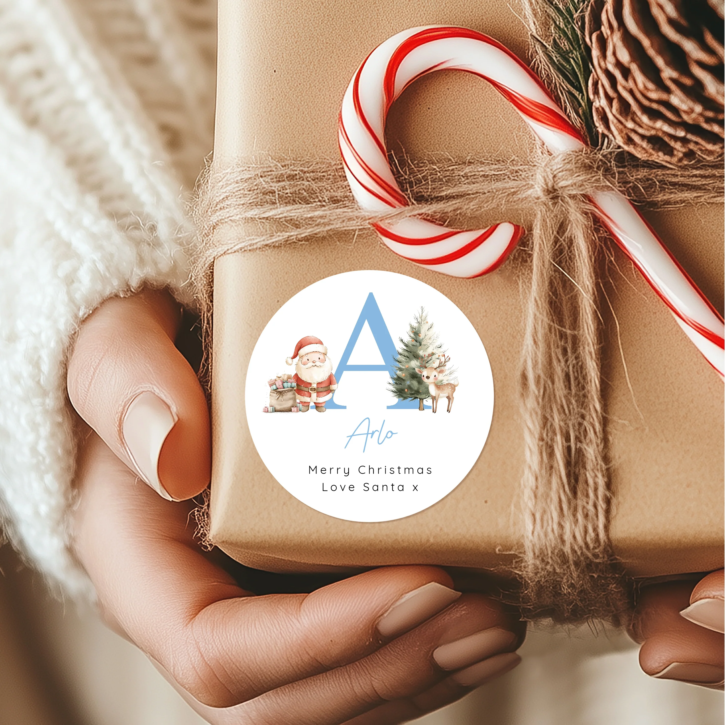 Personalised Christmas Blue Initial Stickers - Image 2