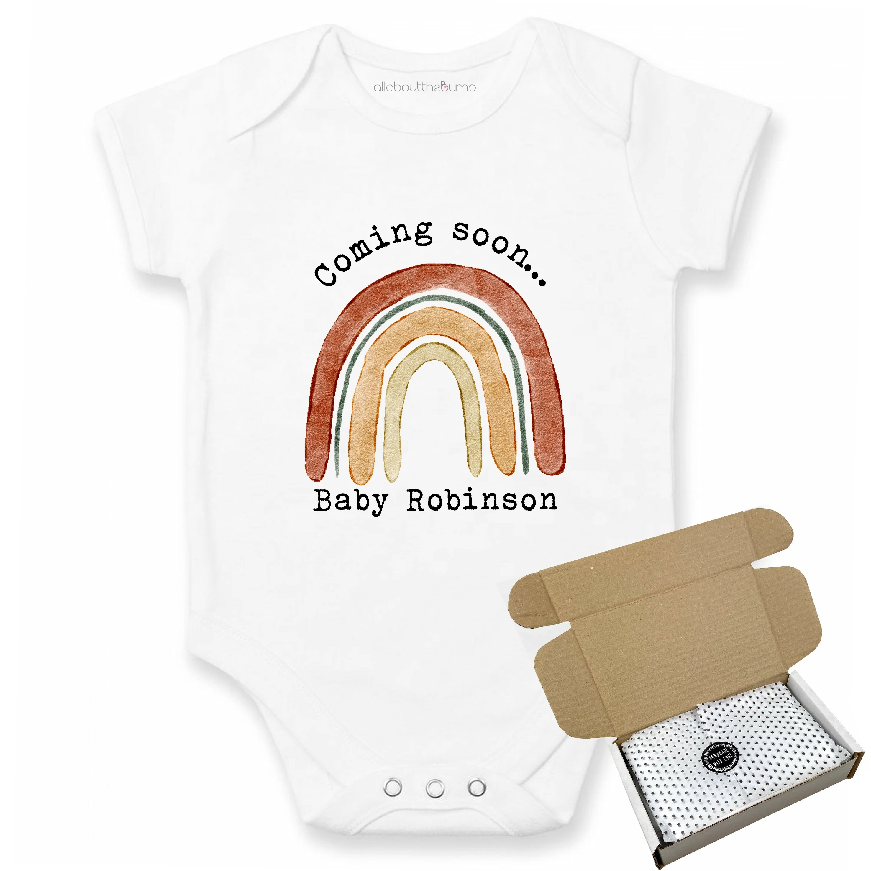Personalised Coming Soon Unisex Rainbow Baby Announcement Vest - Image 3