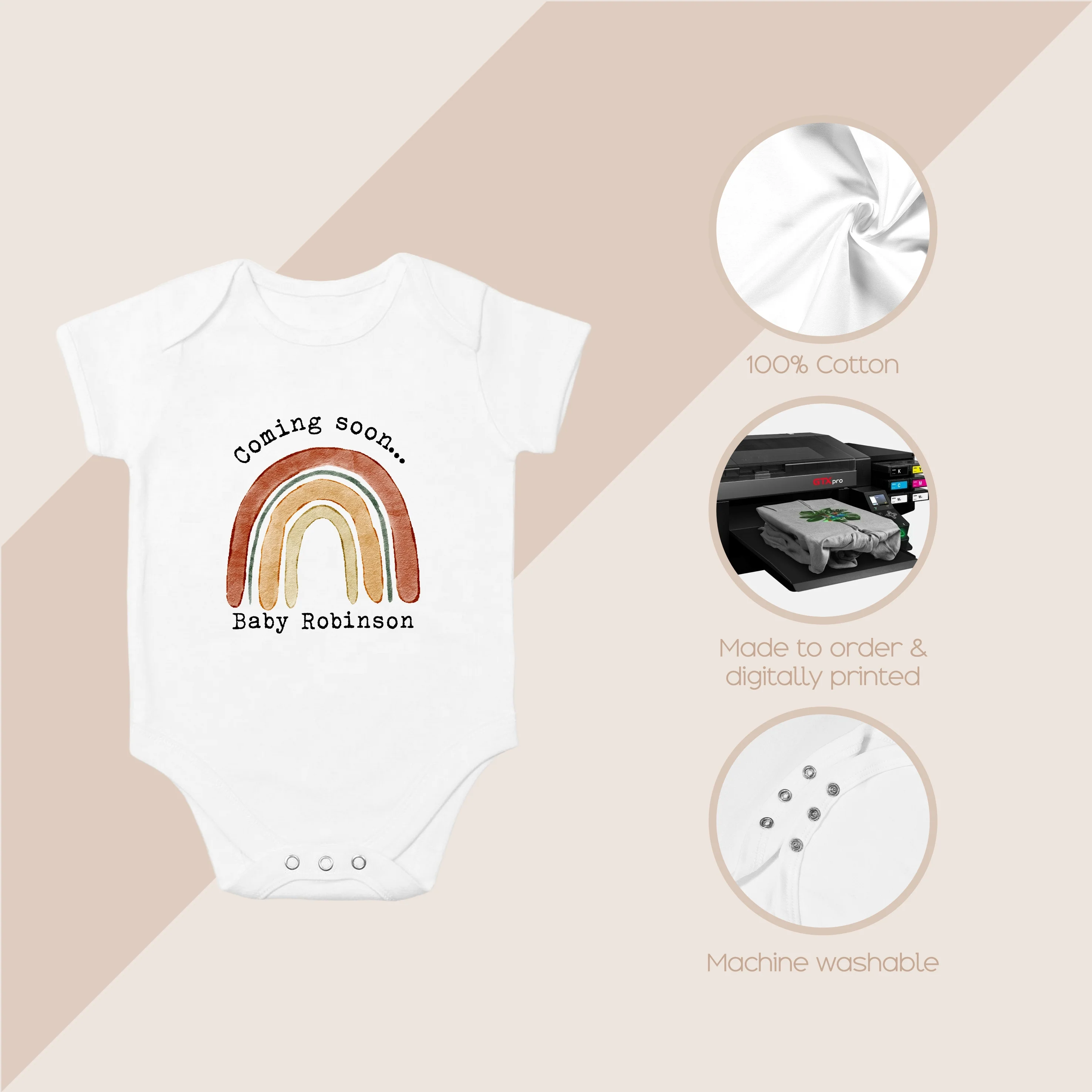 Personalised Coming Soon Unisex Rainbow Baby Announcement Vest - Image 4