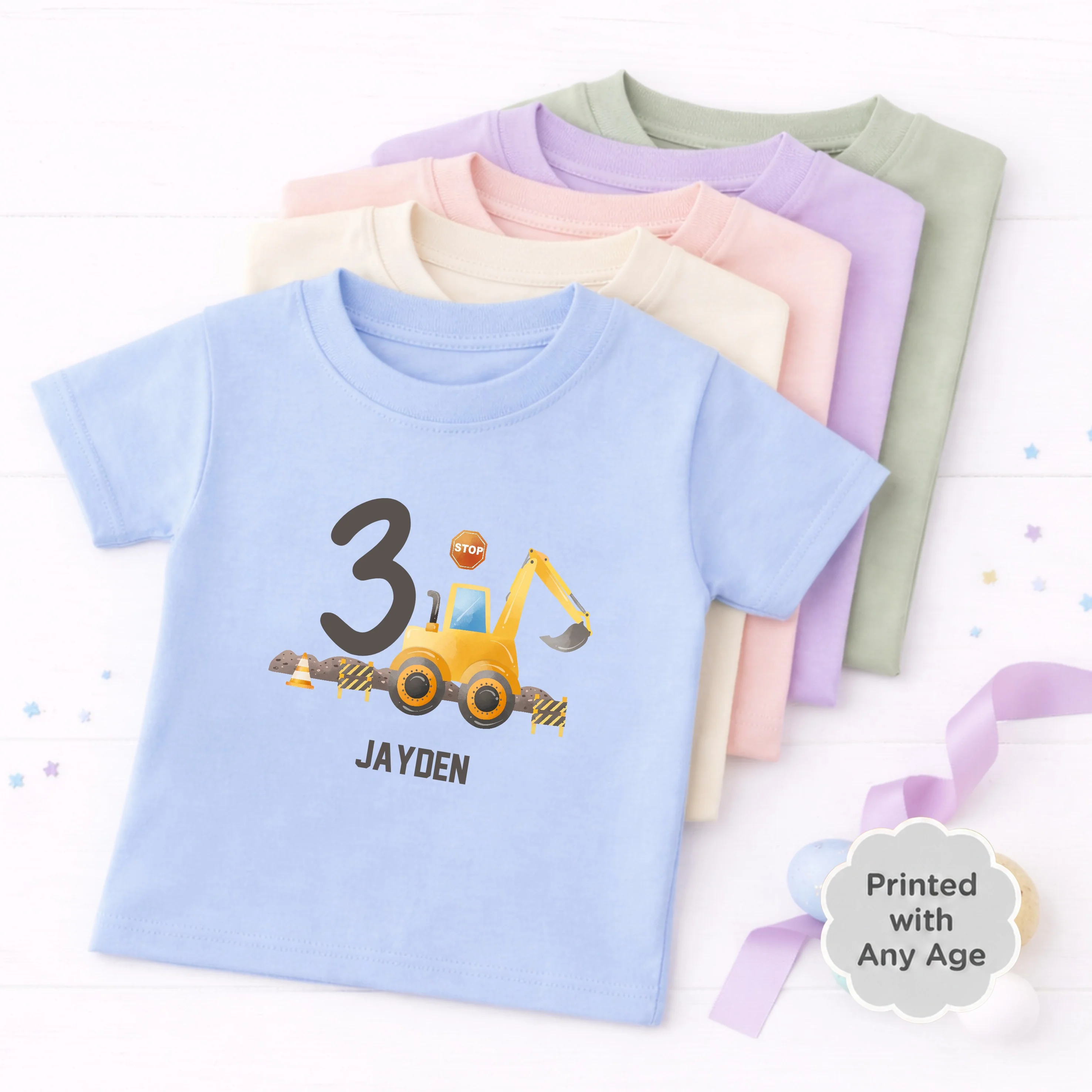 Personalised Digger Construction Any Age Birthday T-shirt