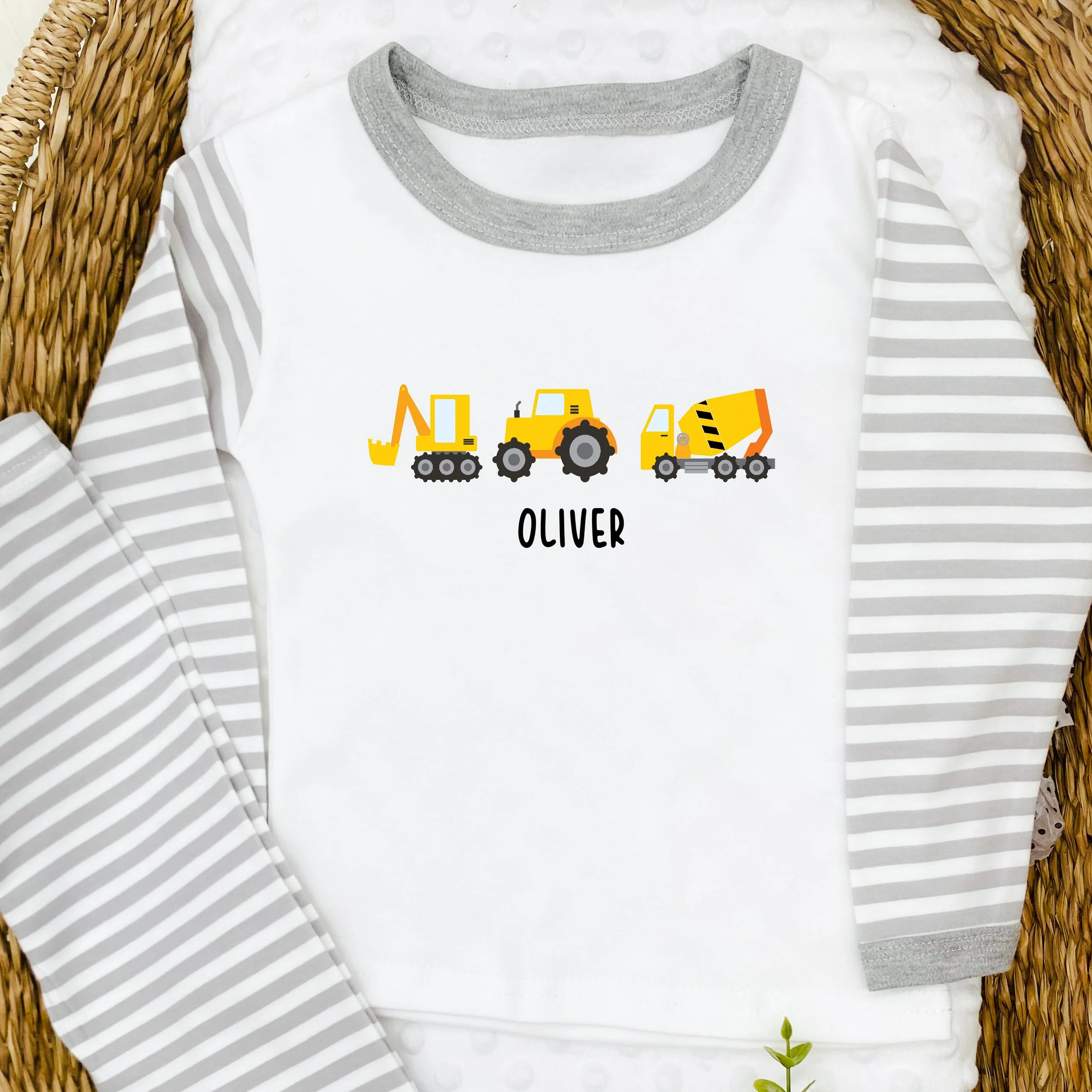 Personalised Digger Grey Stripe Pyjamas - Image 2