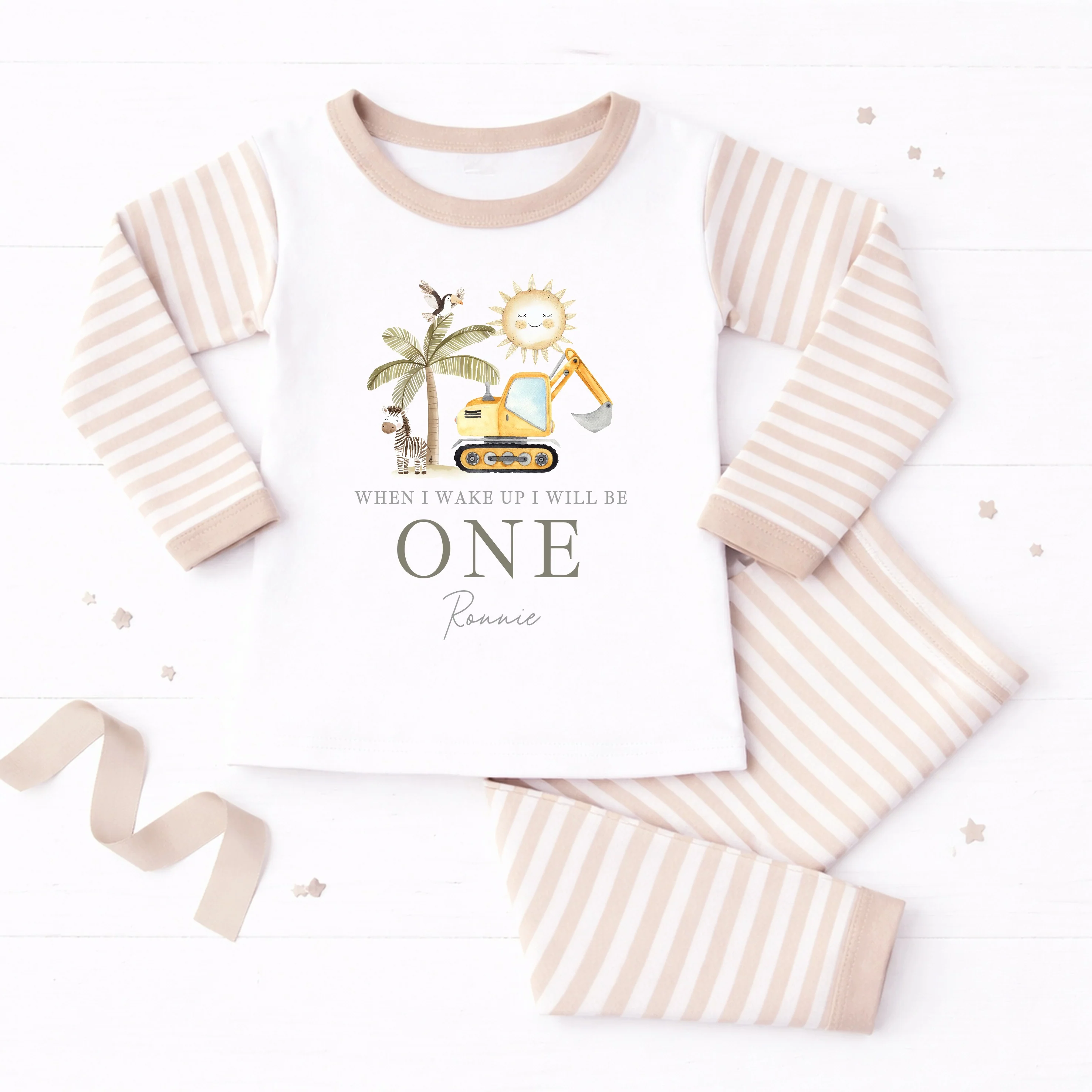 Personalised Digger When I Wake Up I Will Be One First Birthday Pyjamas - Image 3