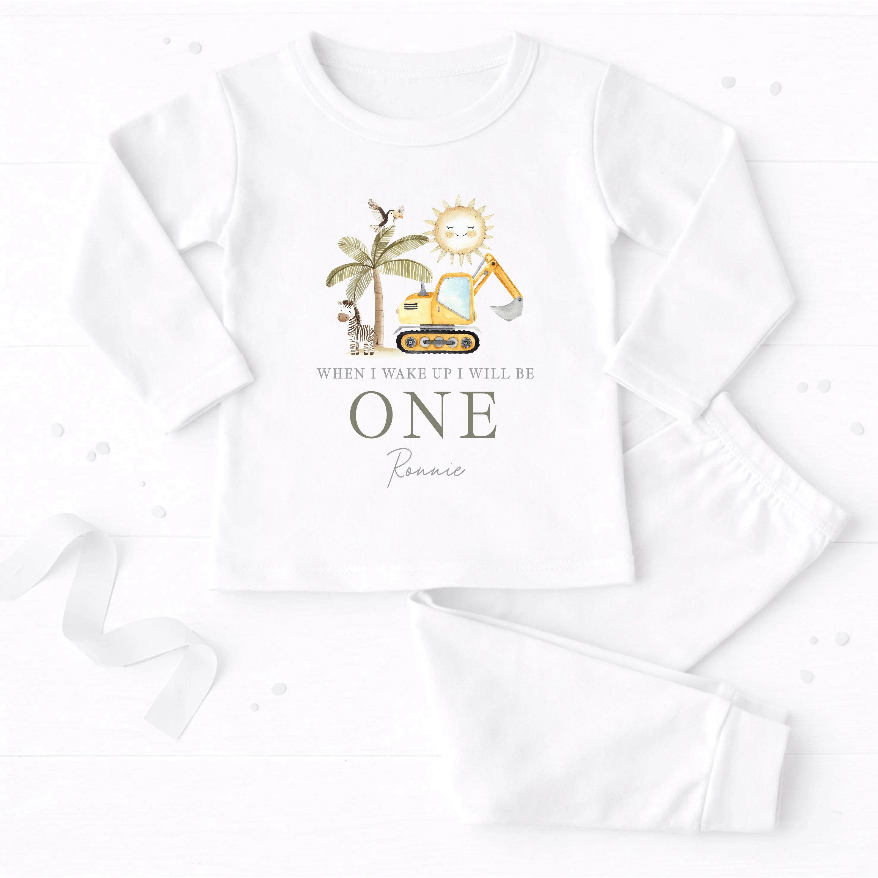 Personalised Digger When I Wake Up I Will Be One First Birthday Pyjamas - Image 4