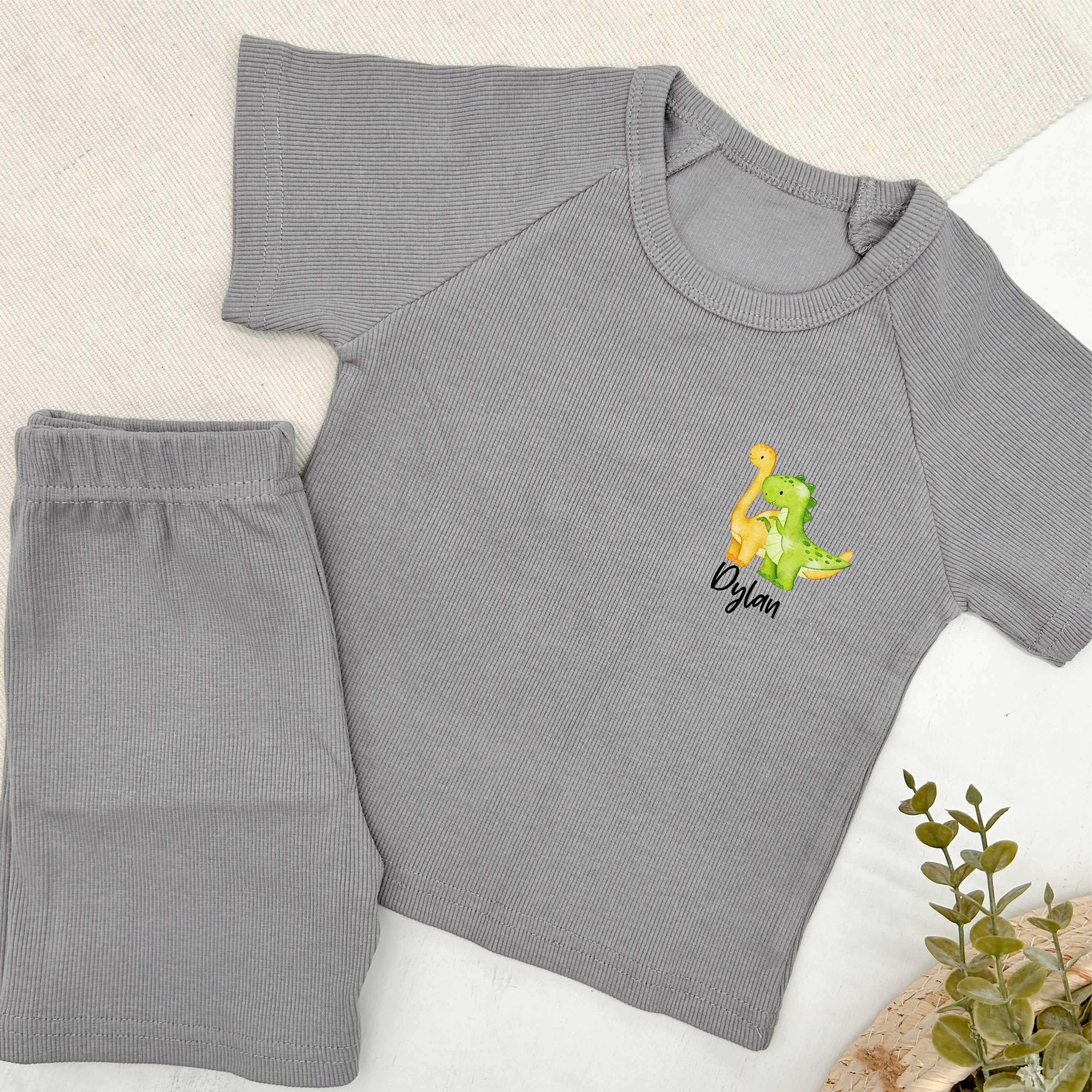 Personalised Dinosaur Ribbed Shorts Set - Image 4