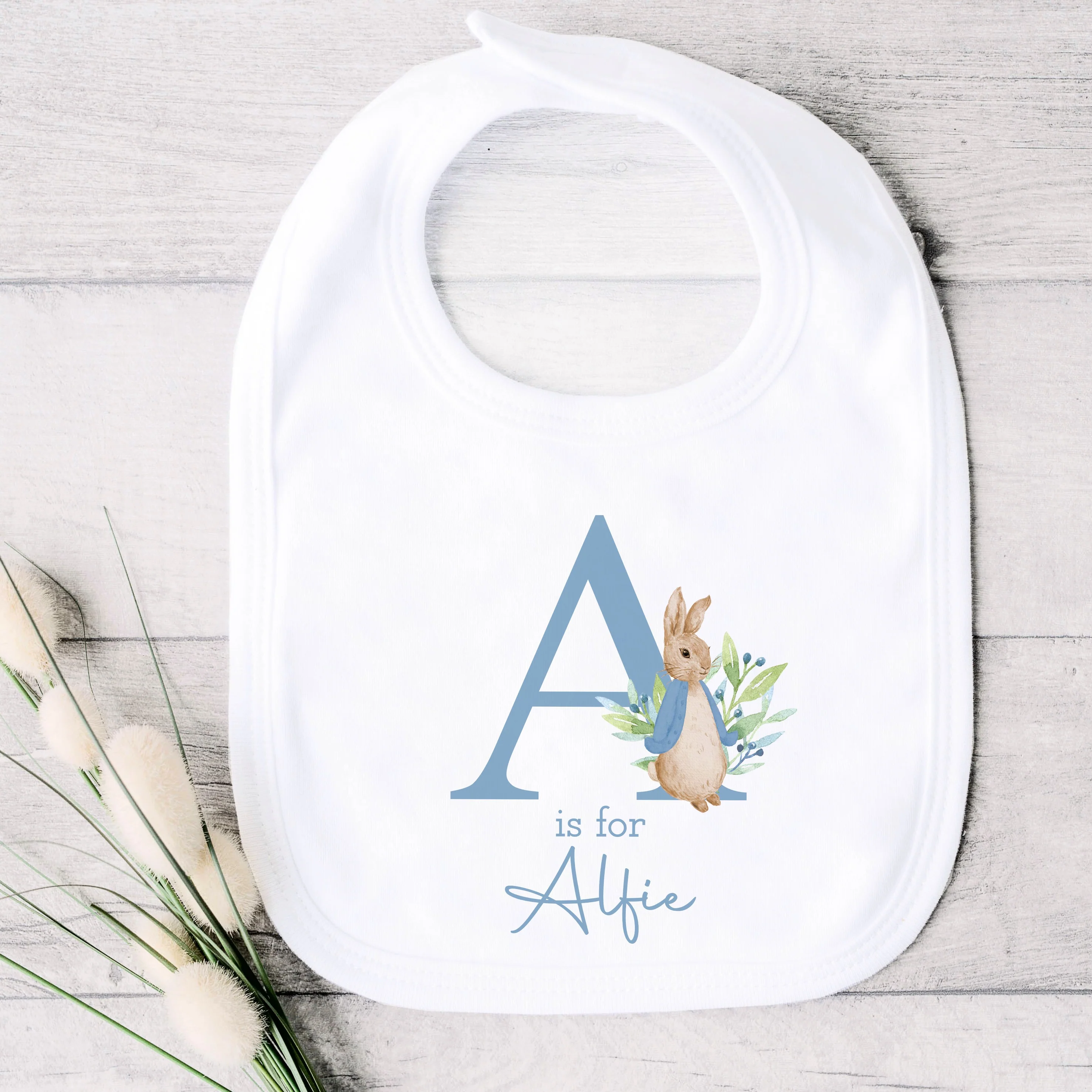 Personalised Dusky Blue Rabbit Initial Babygrow/Vest - Image 4