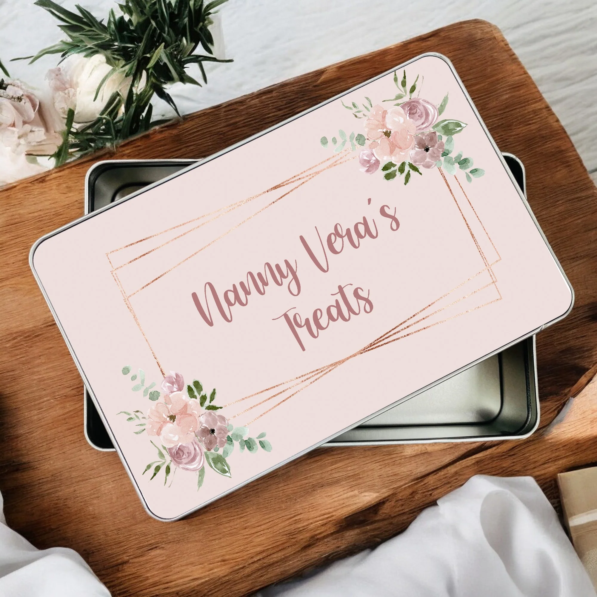 Personalised Dusky Pink Mum/Nans Treat Tin - Image 2