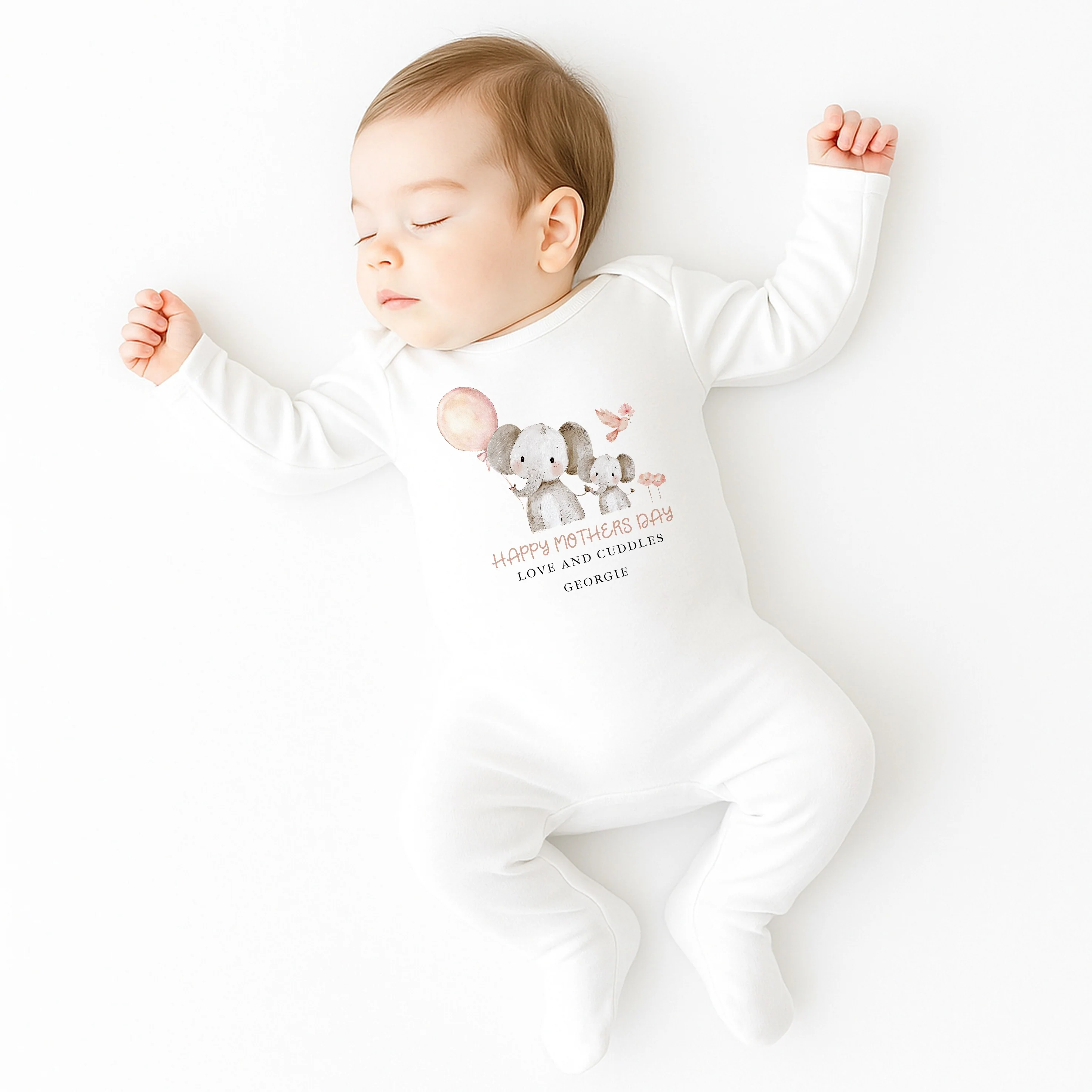 Personalised Elephant Balloon Happy Mother's Day Baby Grow, Vest or Bib - Image 3