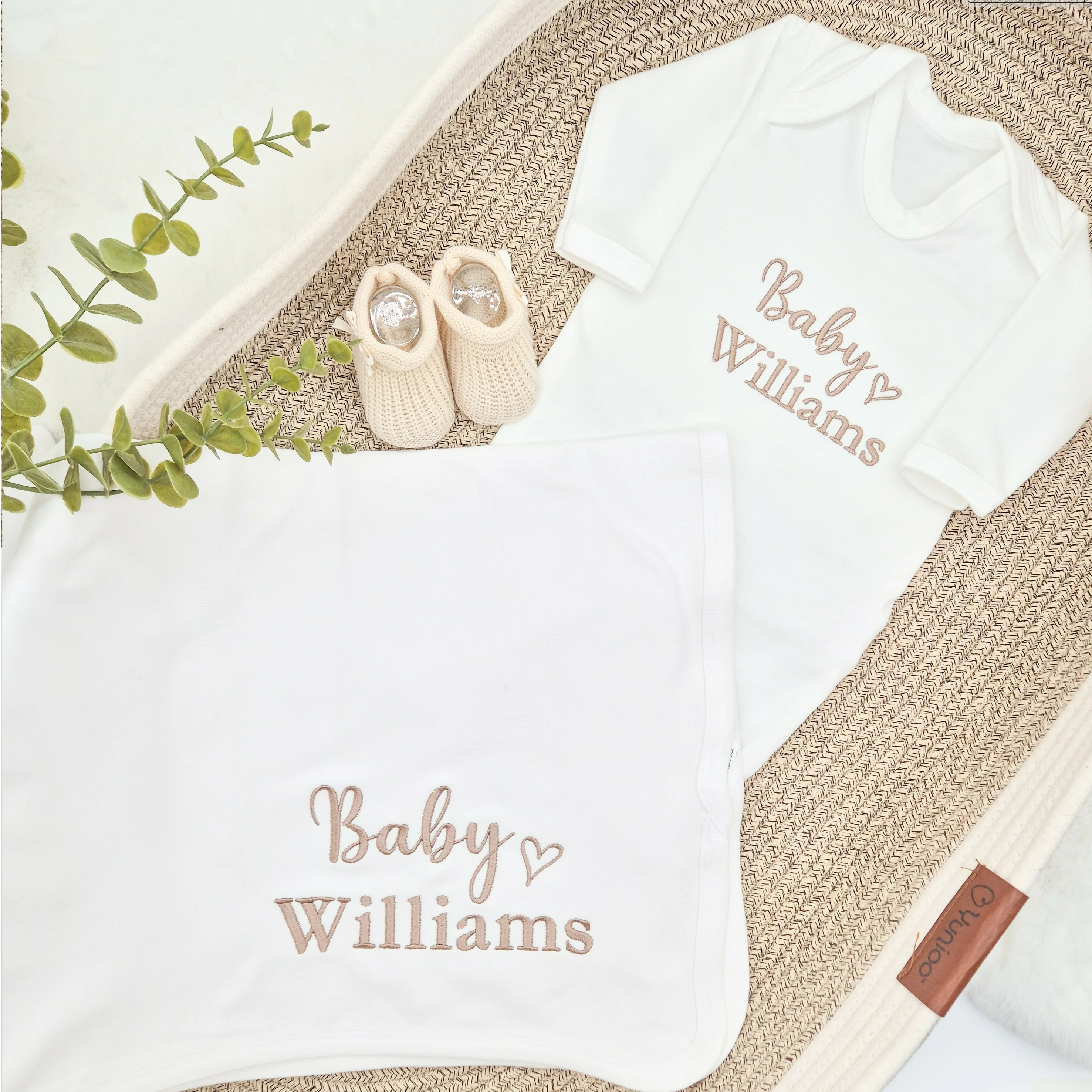Personalised Embroidered Baby Heart Babygrow/Blanket - Image 2