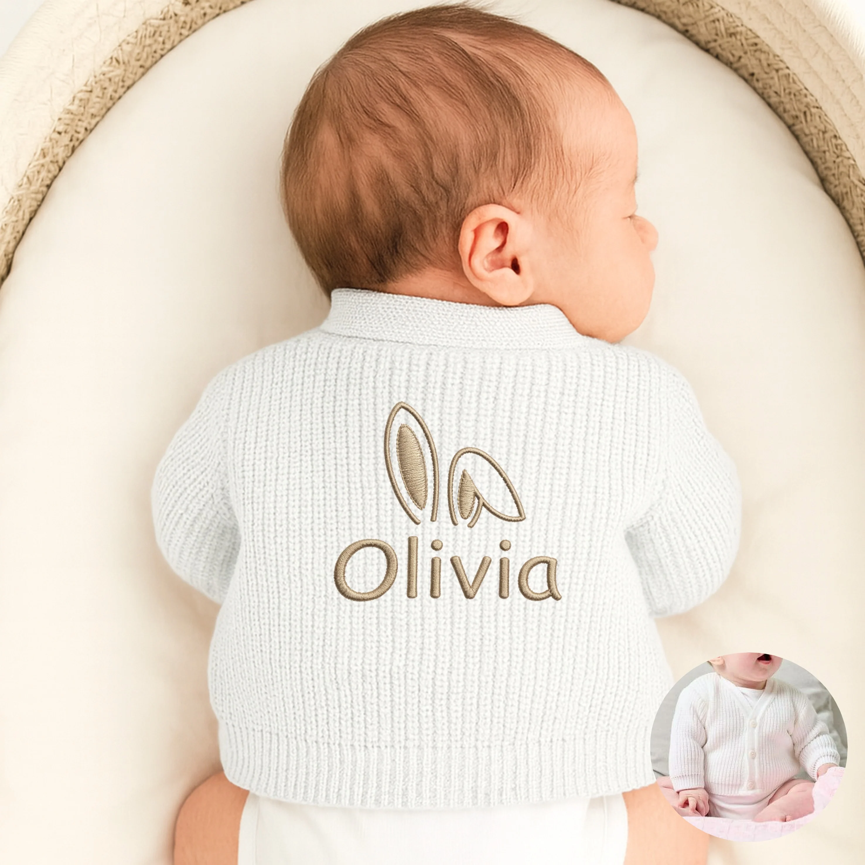 Personalised Embroidered Bunny Ears Easter Knitted Cardigan - Image 2