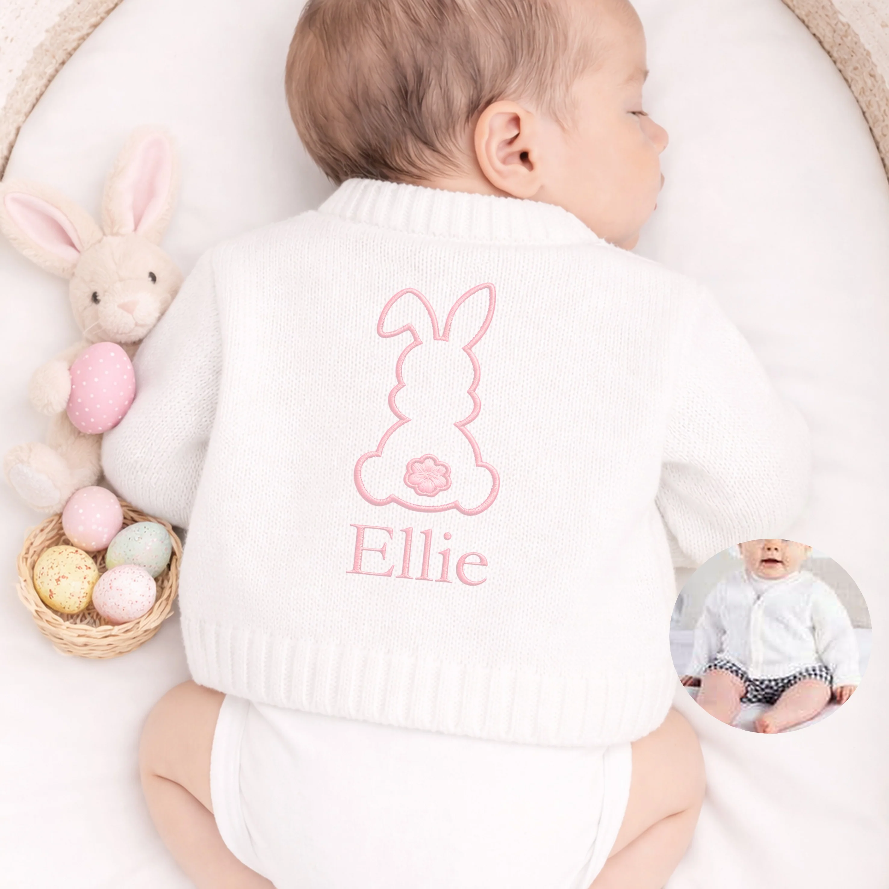Personalised Embroidered Bunny Easter Knitted Cardigan - Image 2