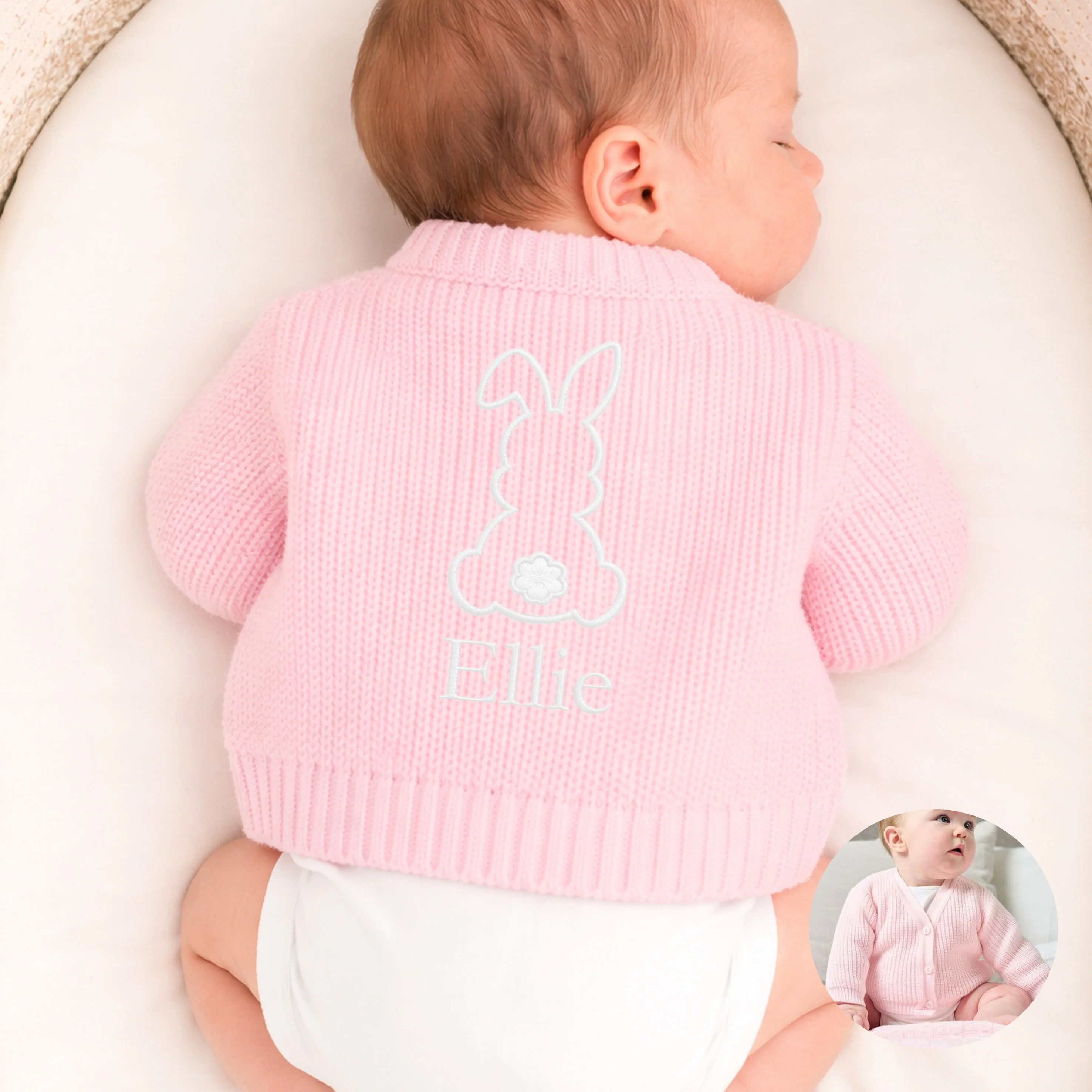 Personalised Embroidered Bunny Easter Knitted Cardigan - Image 3