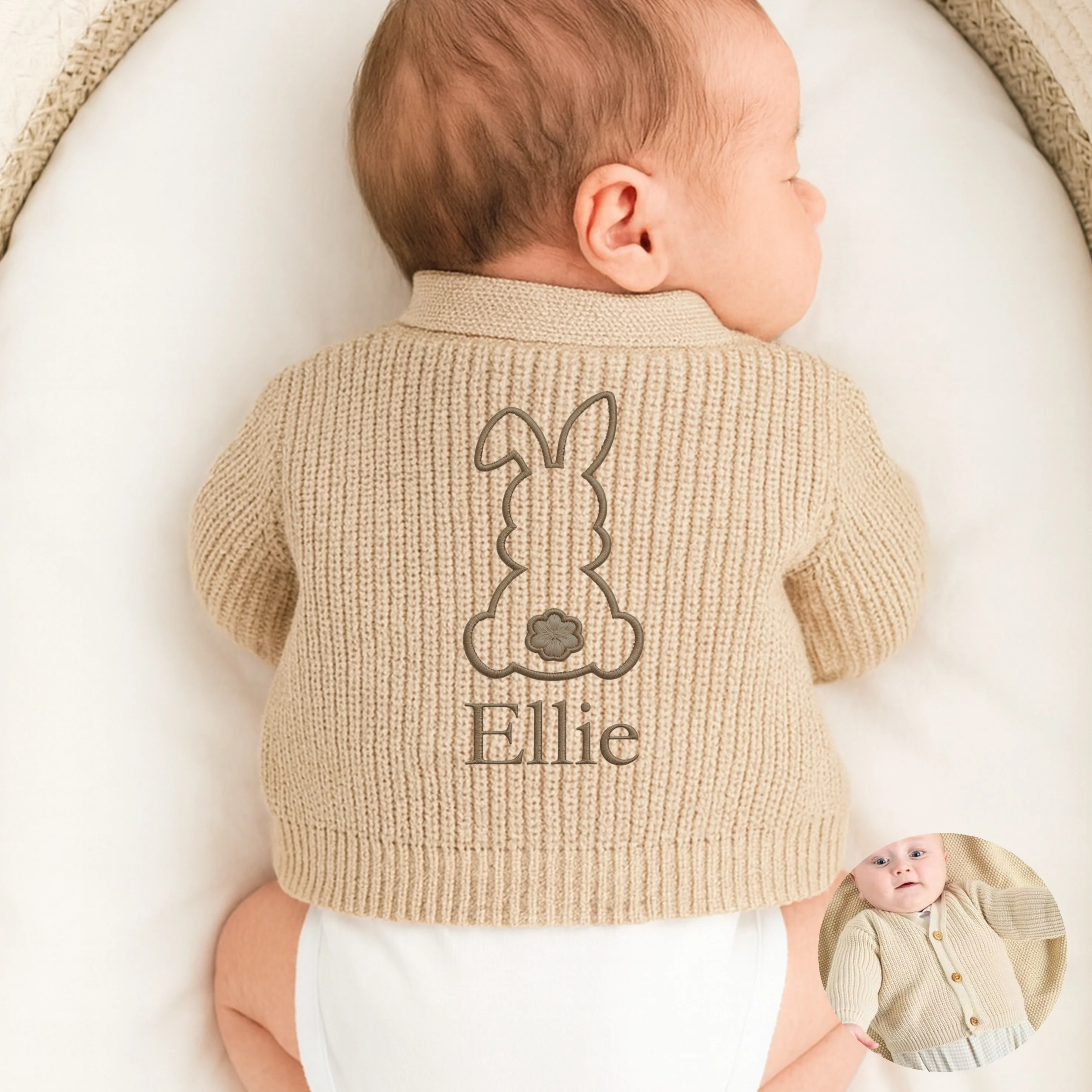 Personalised Embroidered Bunny Easter Knitted Cardigan - Image 5