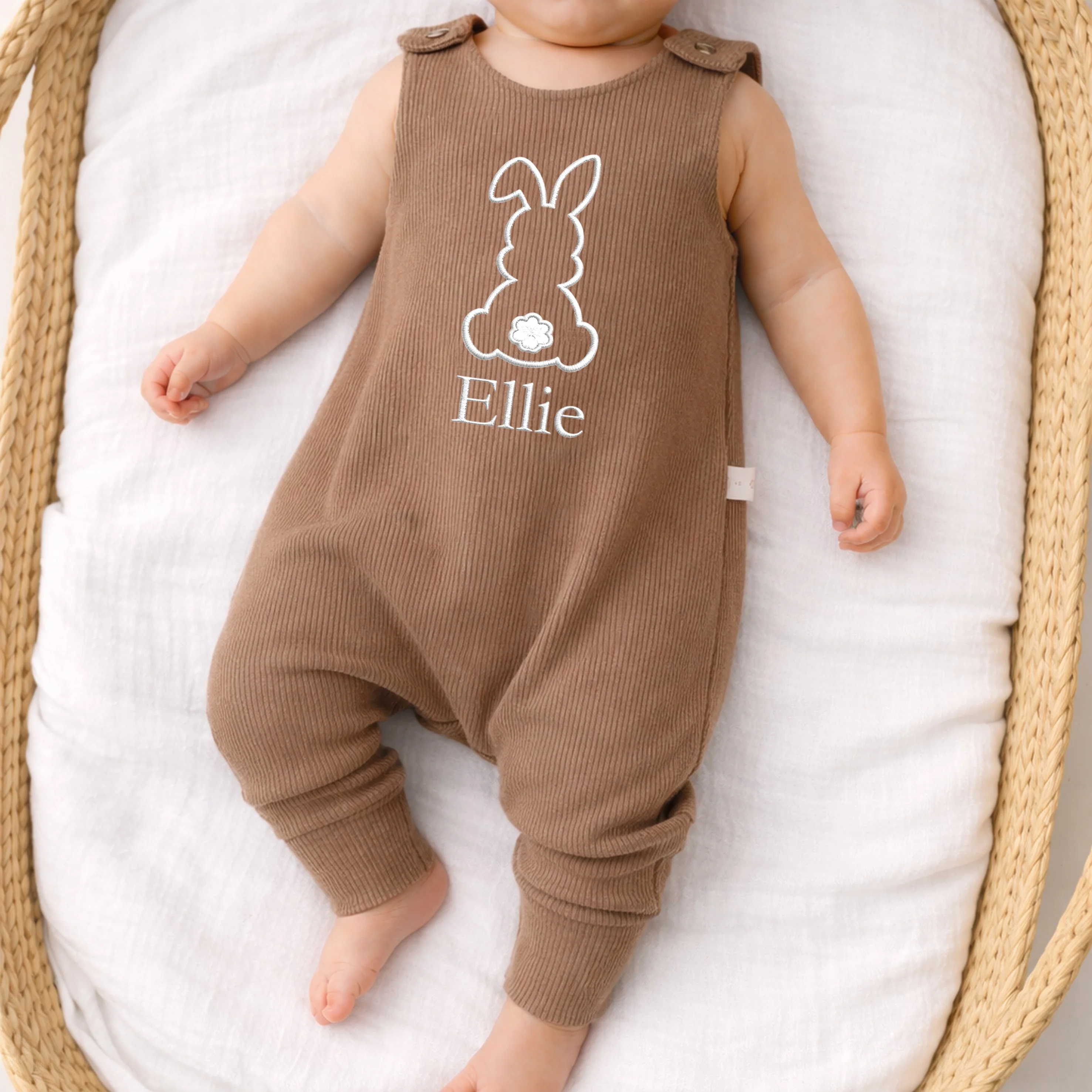Personalised Embroidered Bunny Easter Ribbed Dungarees - Image 2