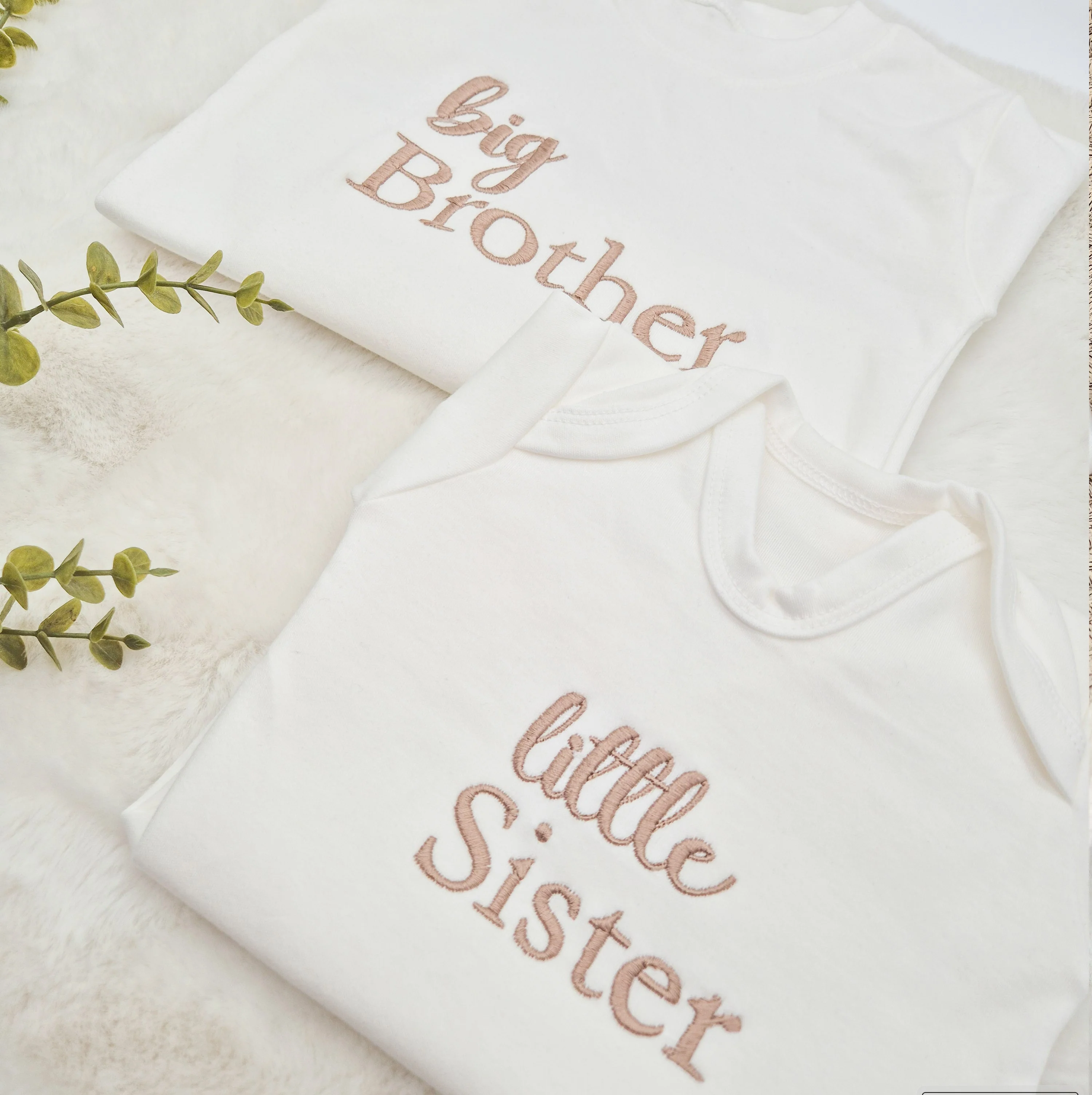 Personalised Embroidered Script Sibling Matching Babygrow/T-shirt - Image 2