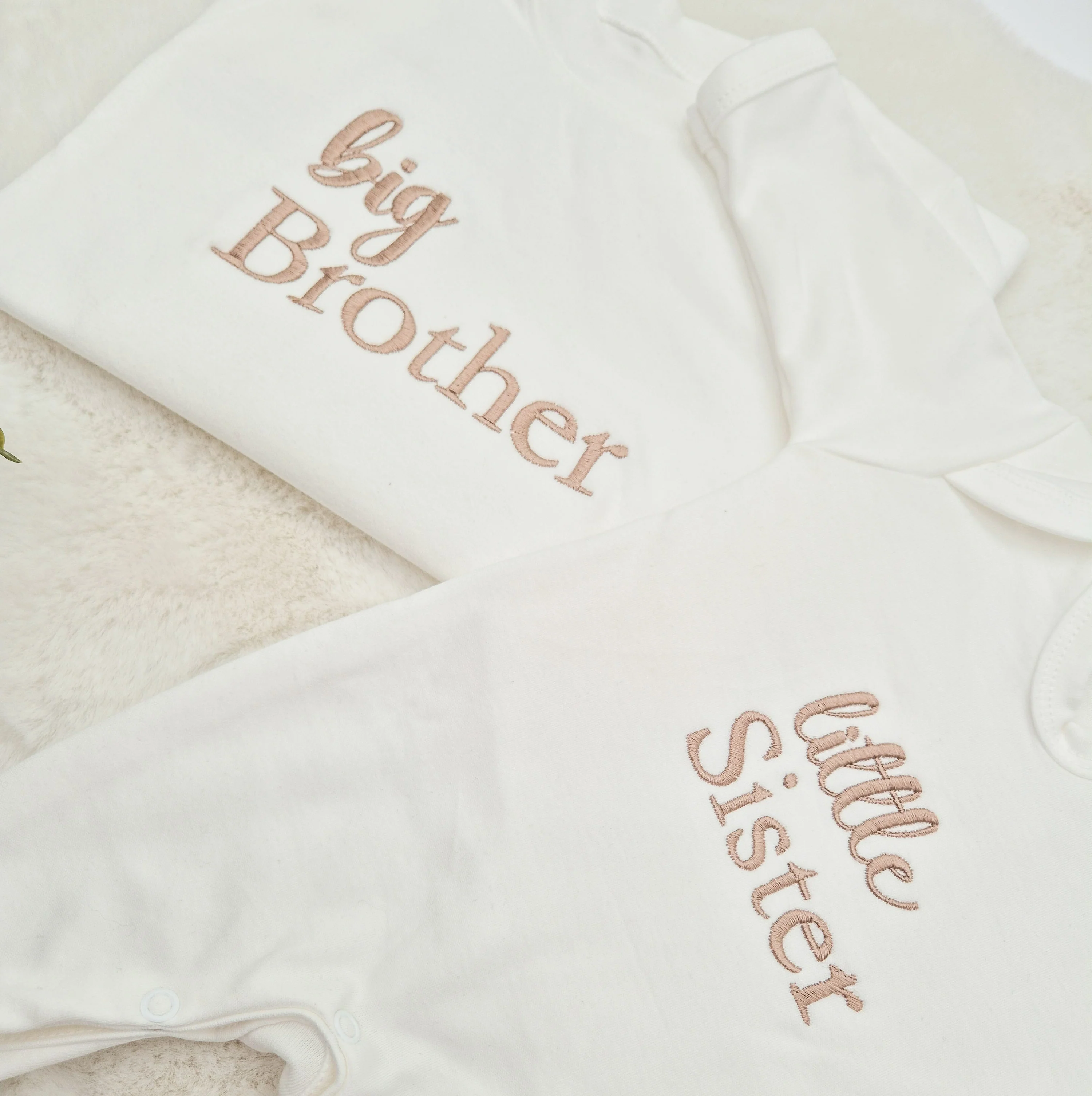 Personalised Embroidered Script Sibling Matching Babygrow/T-shirt - Image 3