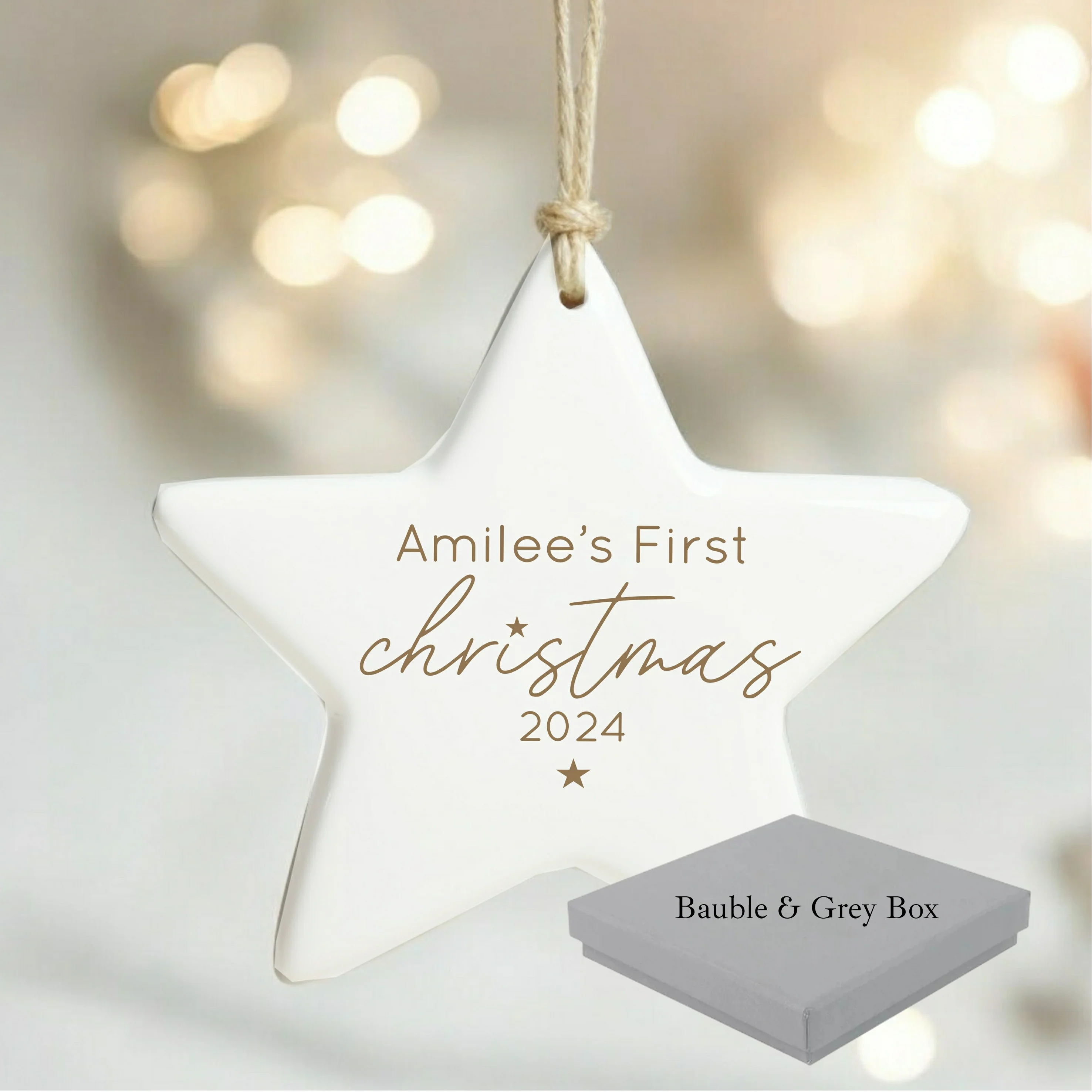 Personalised First Christmas Gold Star Bauble - Image 5