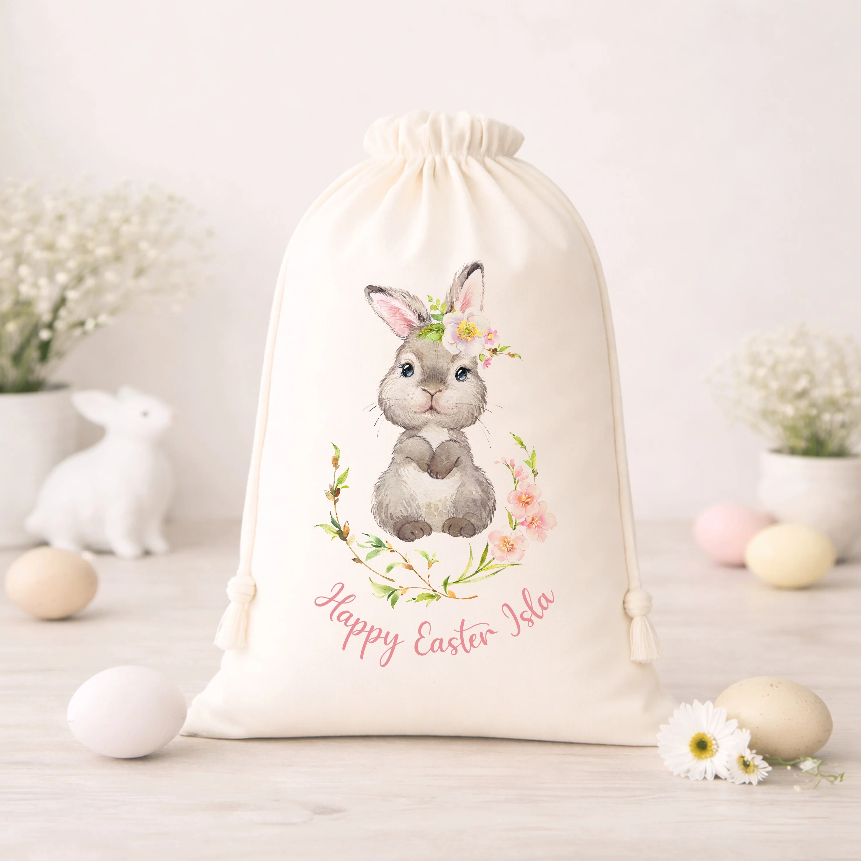 Personalised First Easter Bunny Wreath Treat Bag - Image 3