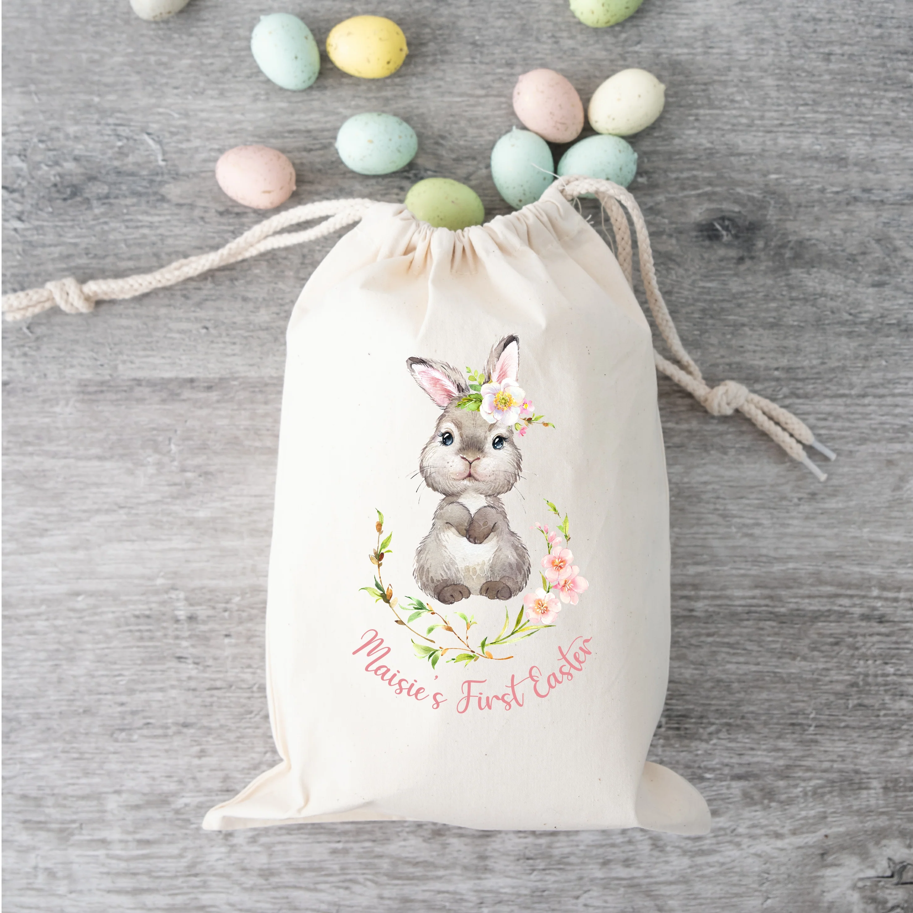 Personalised First Easter Bunny Wreath Treat Bag - Image 4