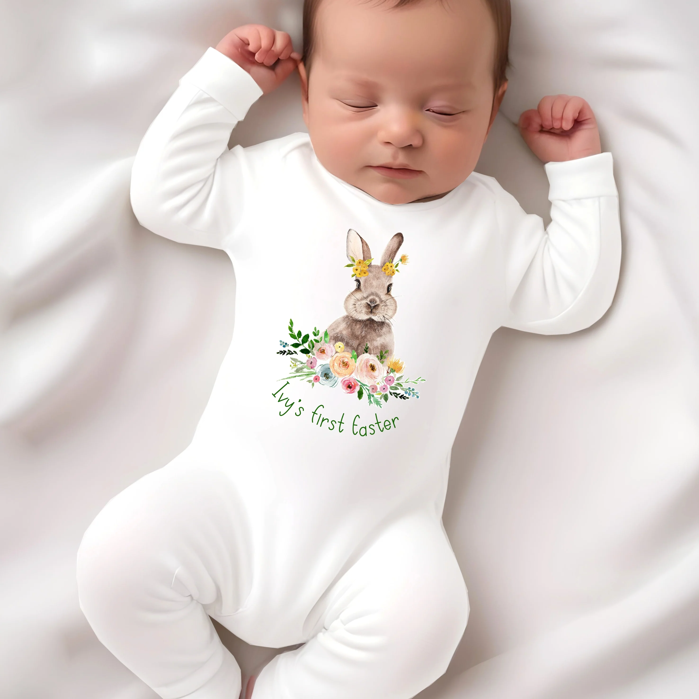 Personalised Floral Bunny My First Easter Baby Grow, Vest or Bib - Image 4