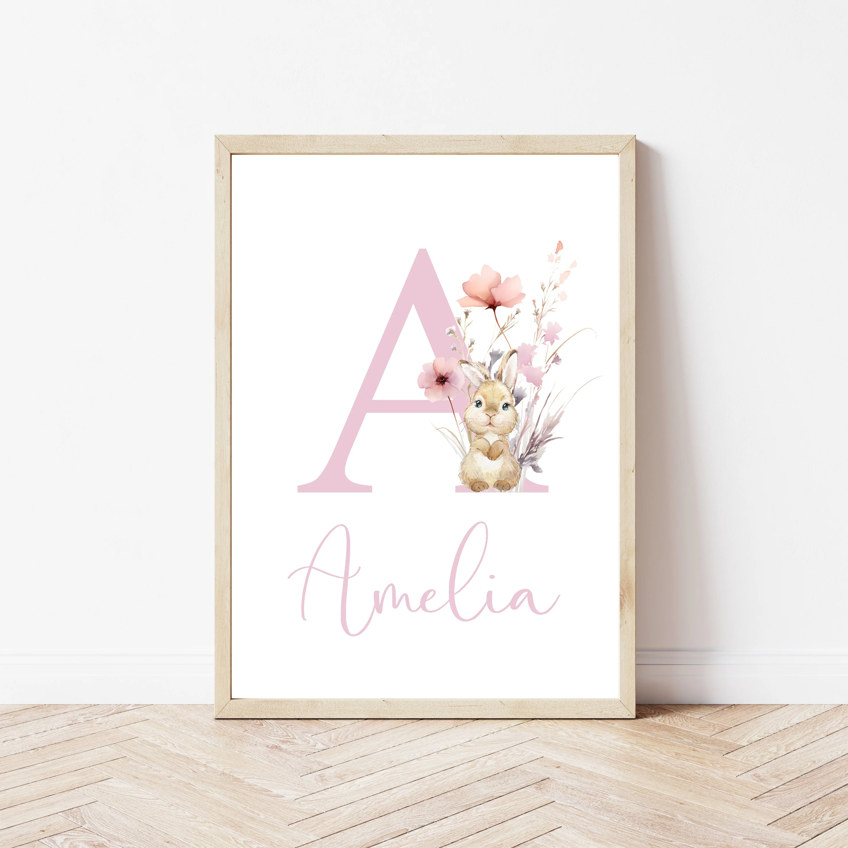 Personalised Floral Bunny Set of 3 Wall Art - Image 3
