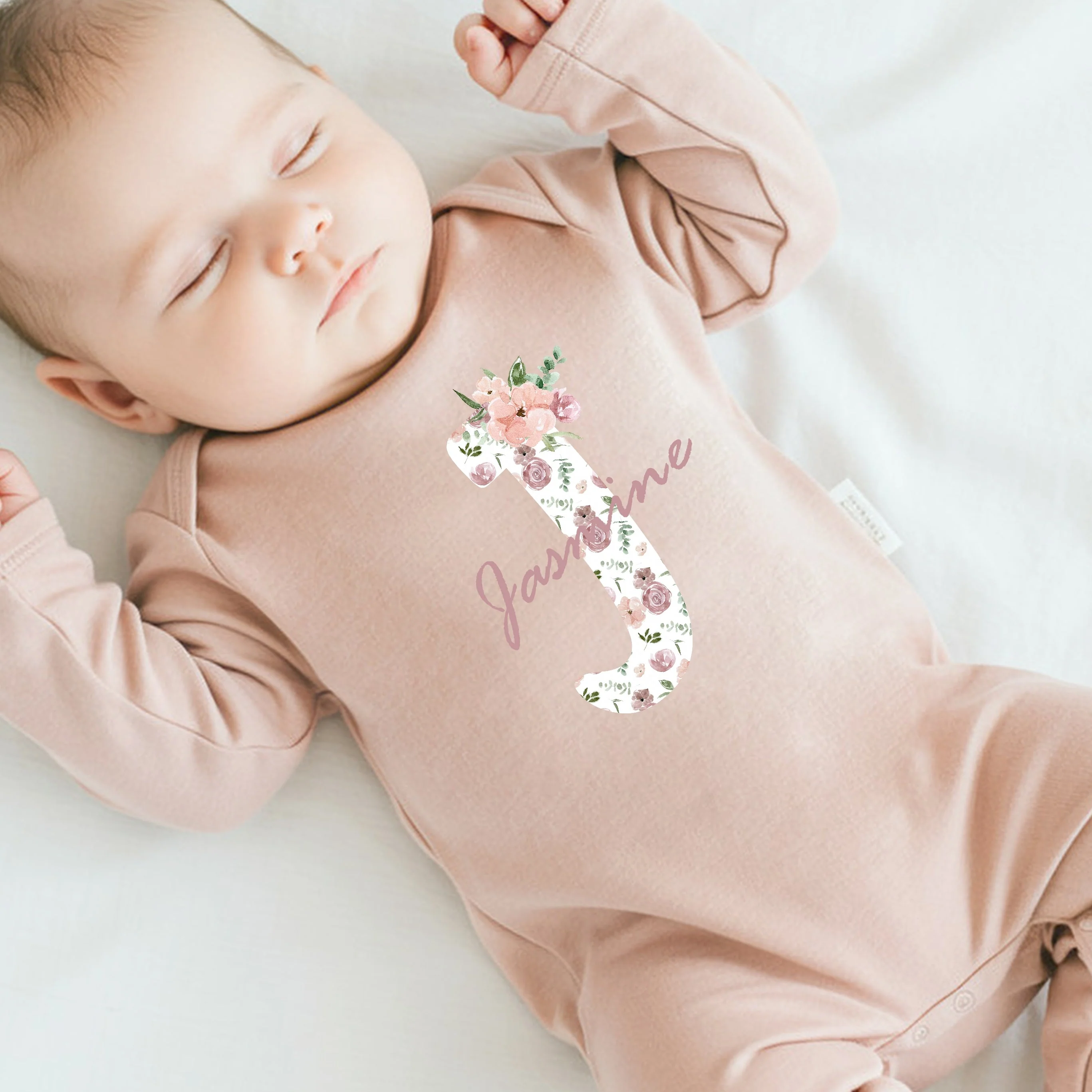 Personalised Floral Initial Pink Babygrow/Vest