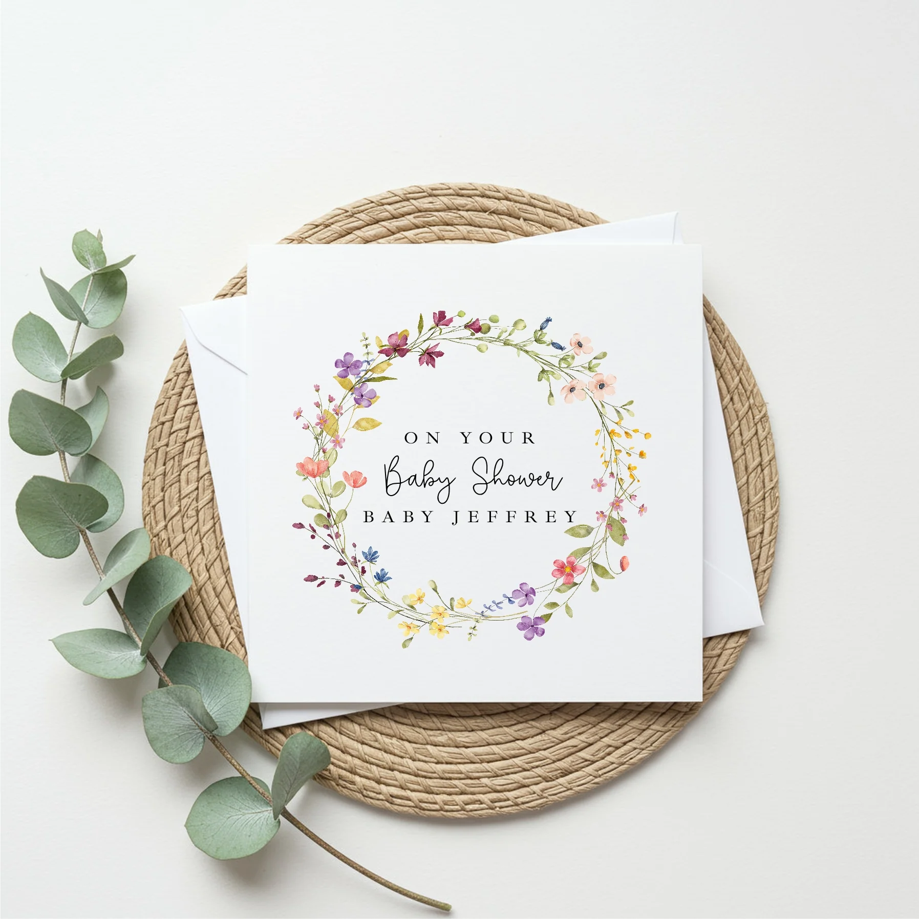 Personalised Floral Wreath Baby Shower Card - Image 2