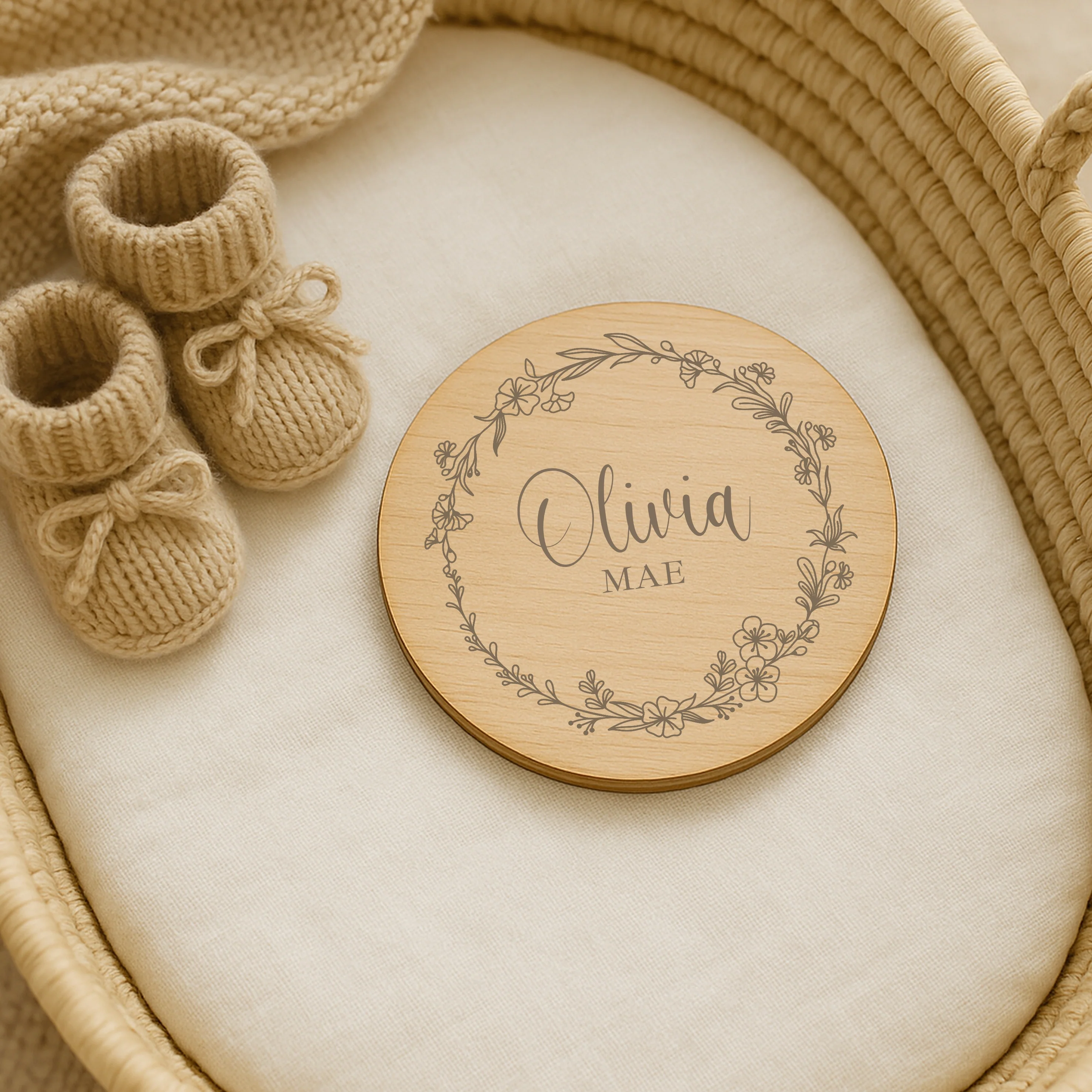 Personalised Floral Wreath Wooden Announcement Plaque - Image 2