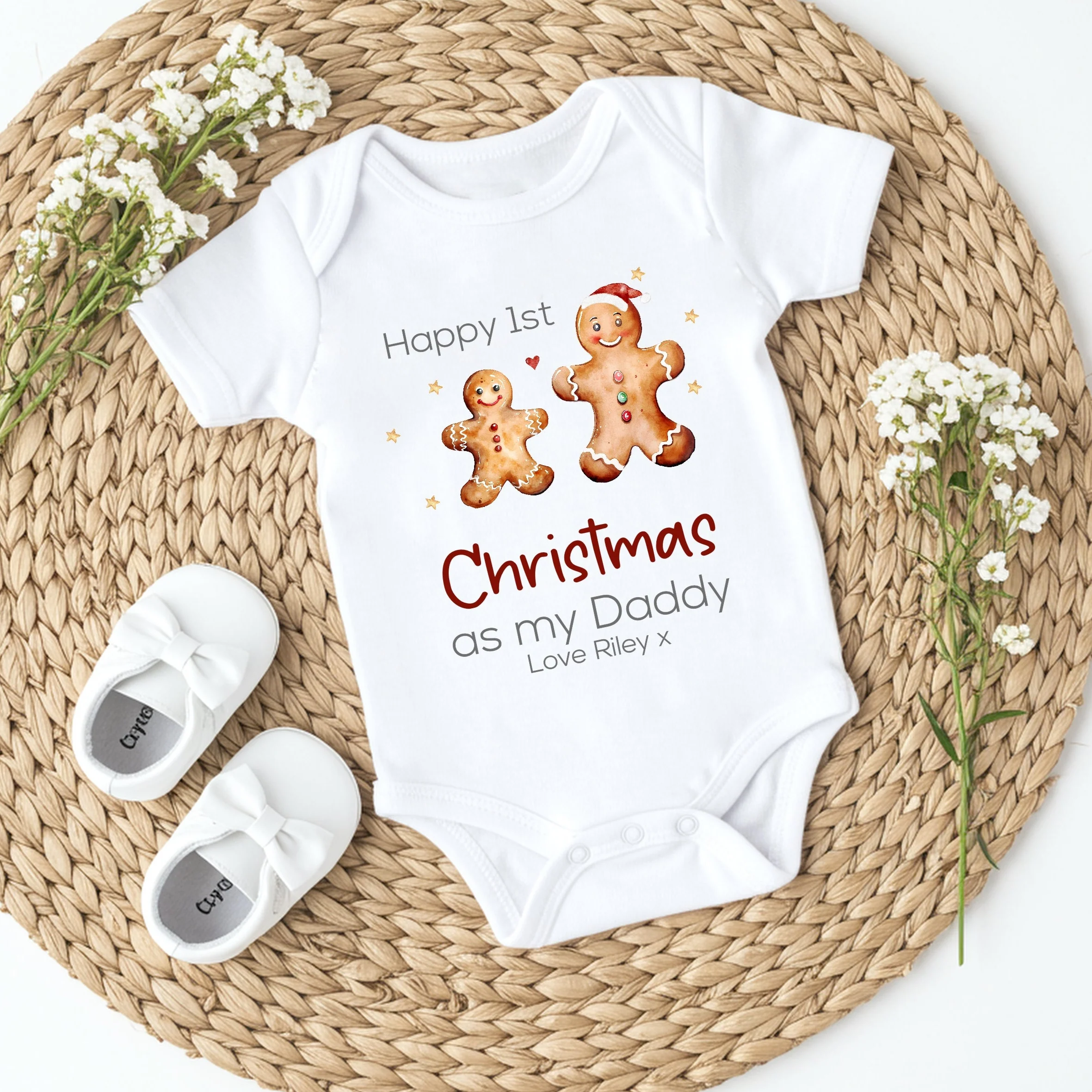Personalised Gingerbread First Christmas as my Daddy Baby Grow/Bib - Image 2
