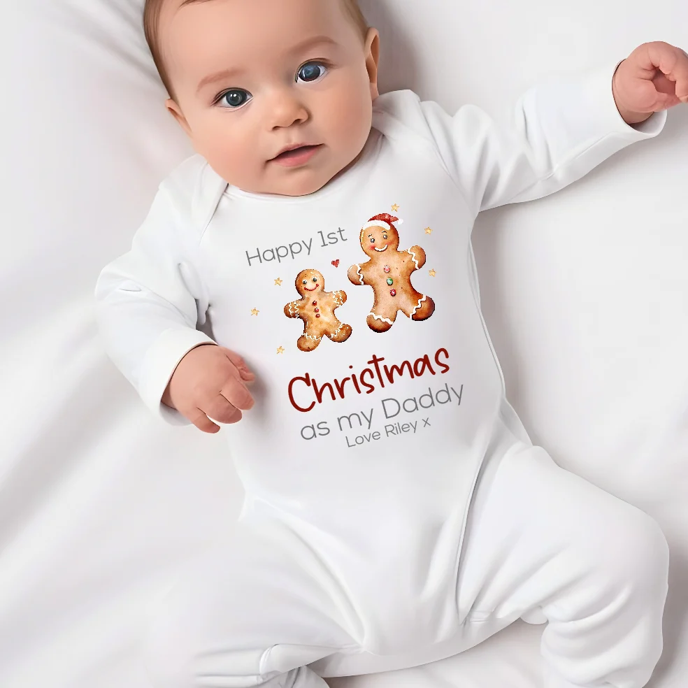 Personalised Gingerbread First Christmas as my Daddy Baby Grow/Bib - Image 3