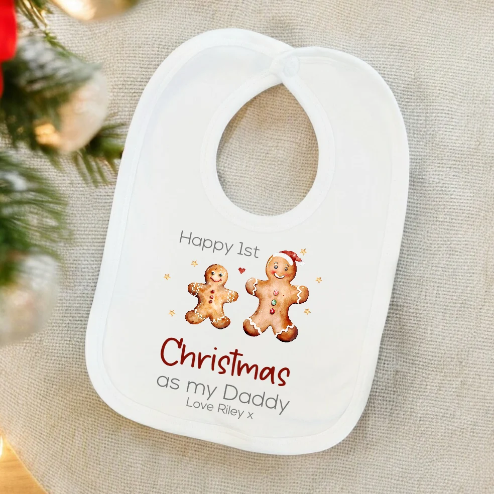 Personalised Gingerbread First Christmas as my Daddy Baby Grow/Bib - Image 4
