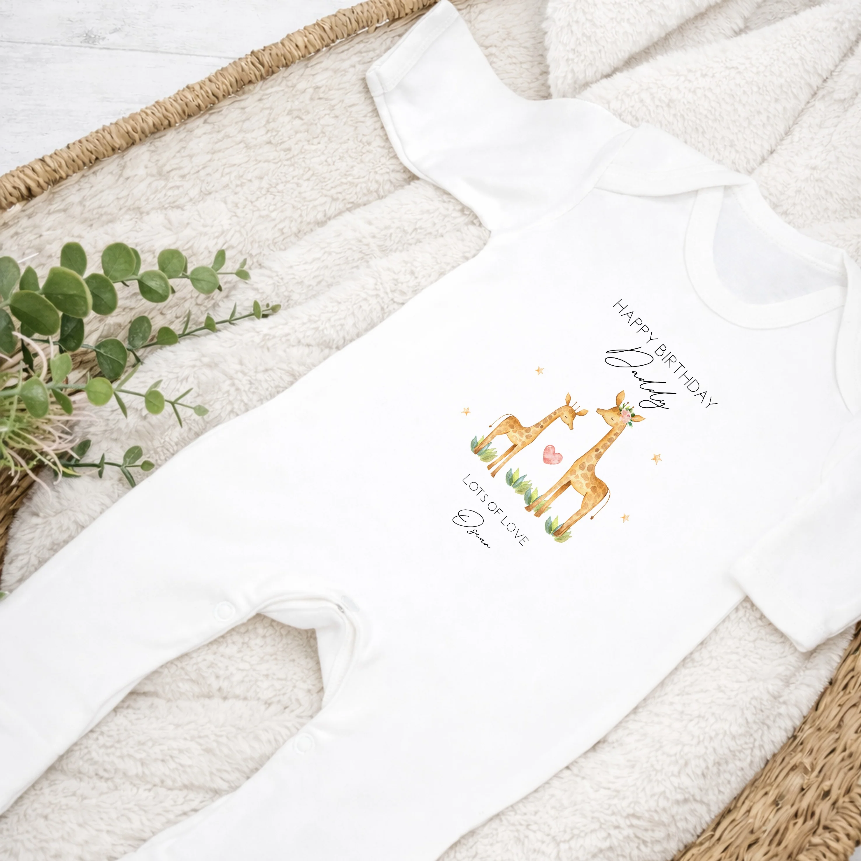 Personalised Giraffe Happy Birthday Mummy/Daddy Baby Grow or Vest - Image 5