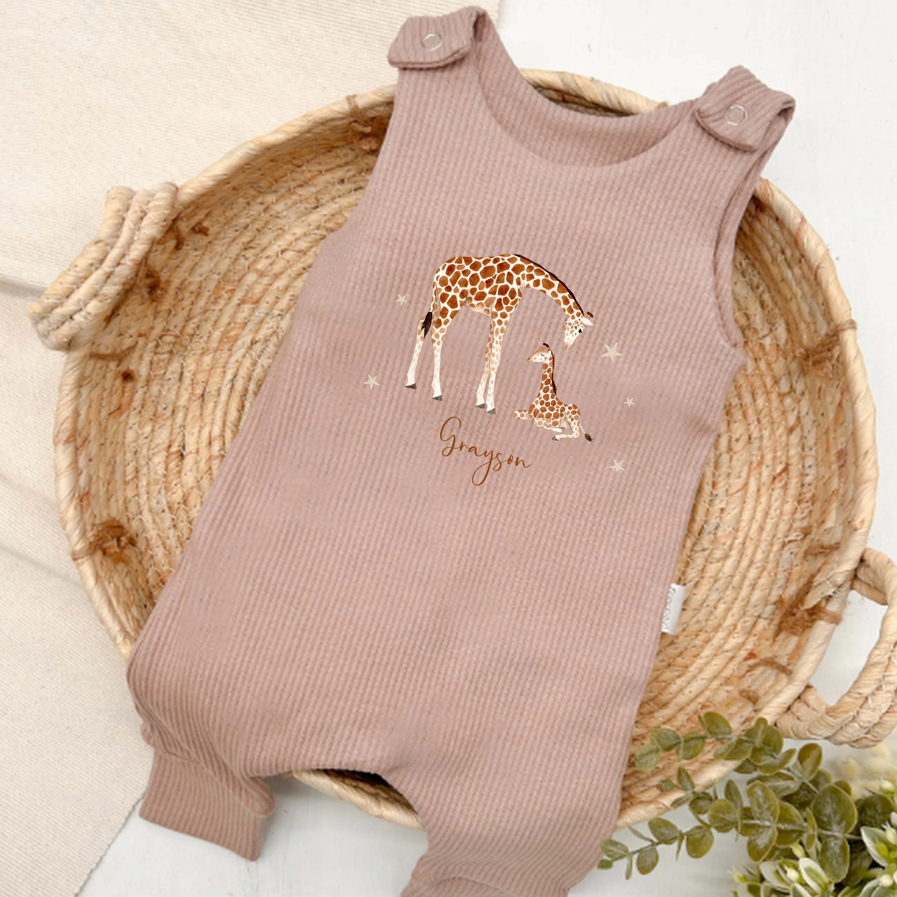 Personalised Giraffe Ribbed Dungarees - Image 2