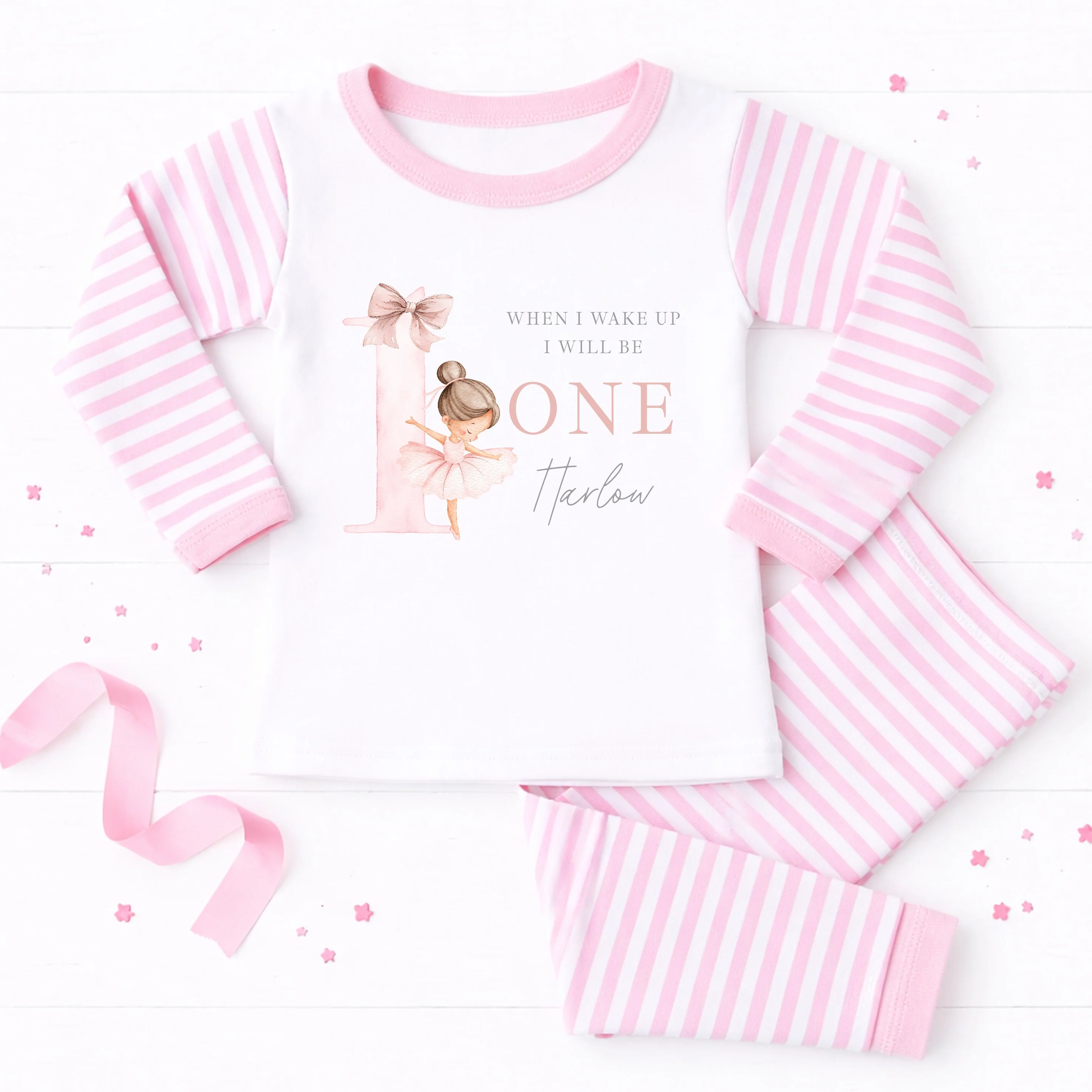 Personalised Girls Pink Ballerina First Birthday Pyjamas - Image 6