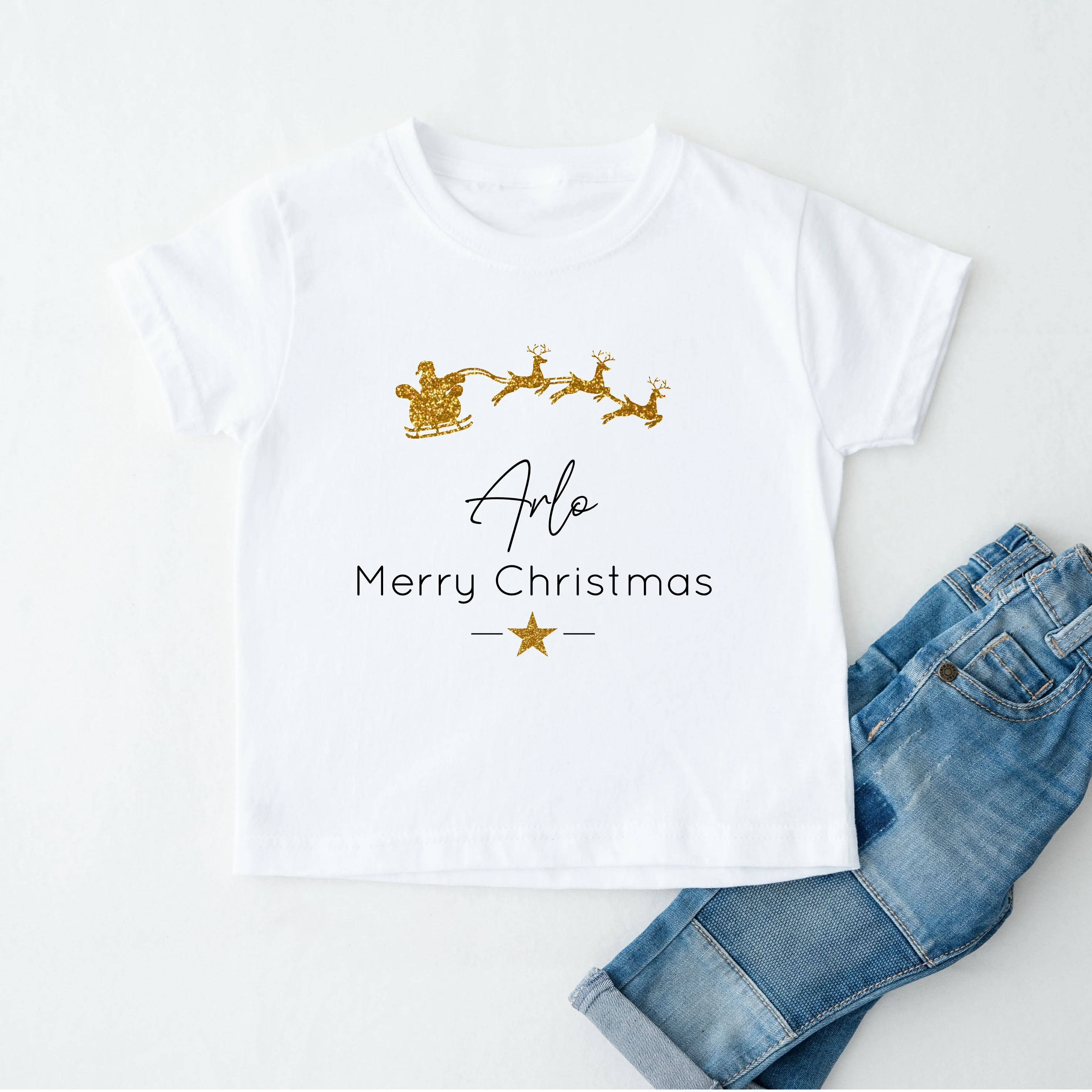 Personalised Gold Glitter Sleigh Matching Christmas Pyjamas - Image 3