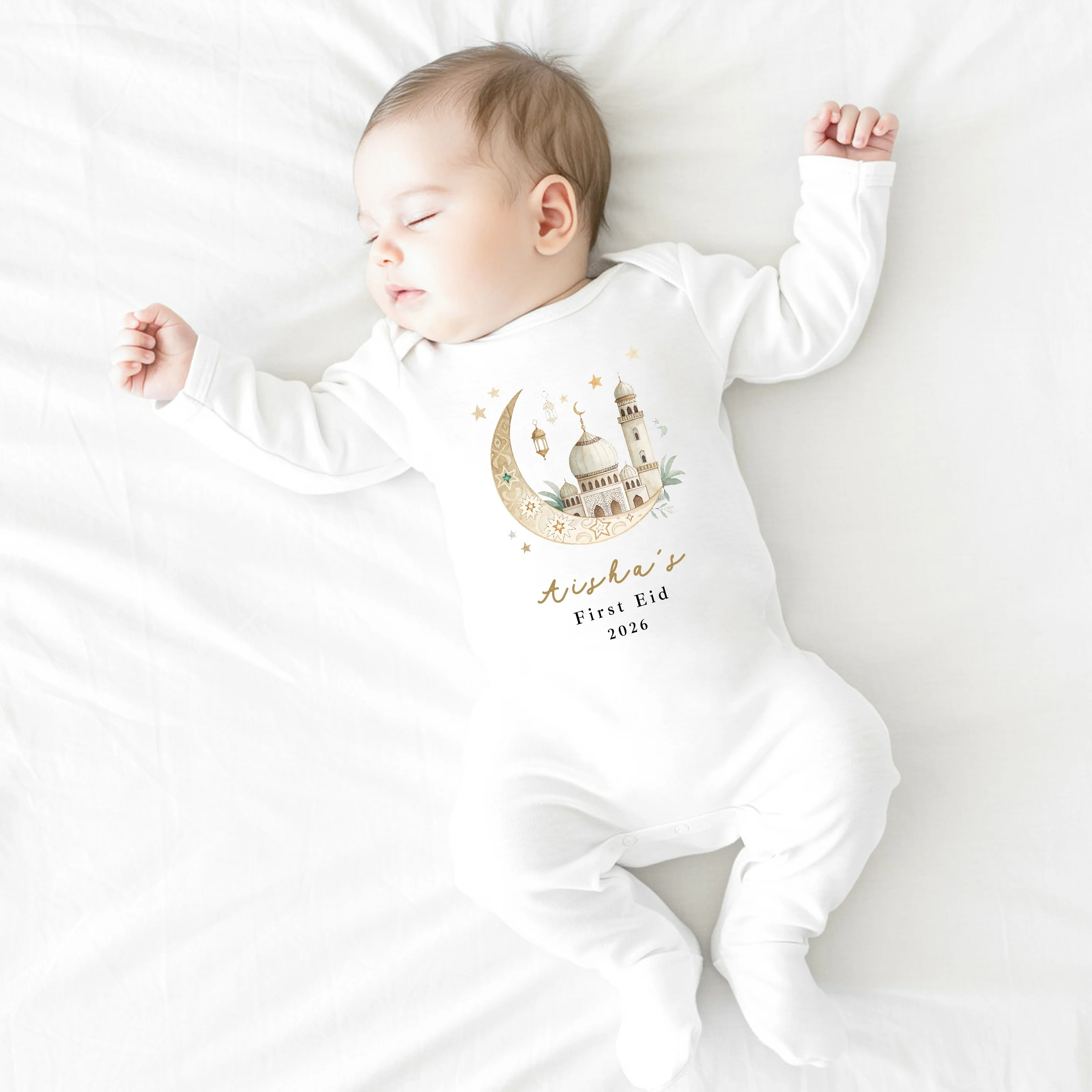 Personalised Gold Moon My First Eid Baby Grow, Vest or Bib - Image 7