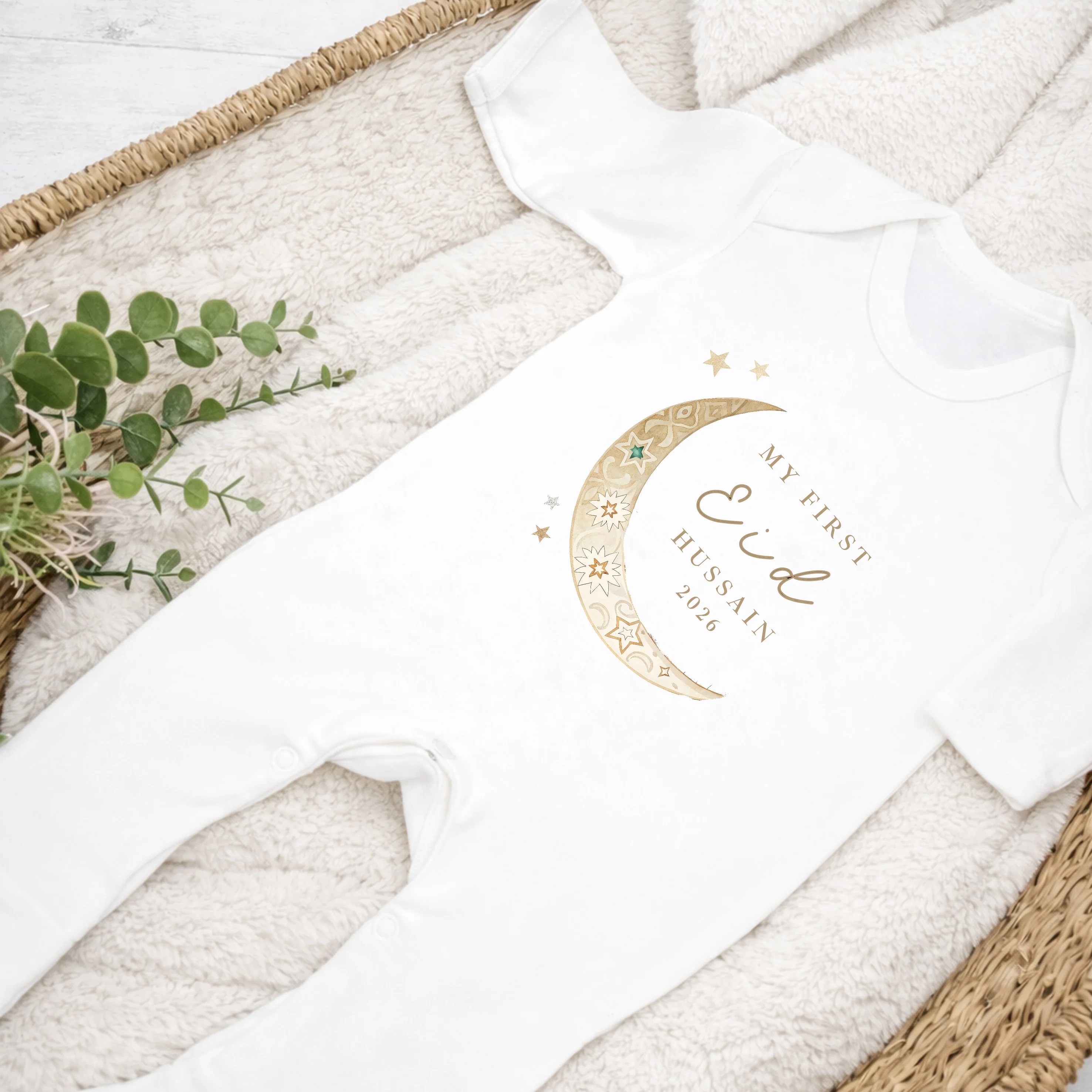 Personalised Gold Moon My First Eid Baby Grow, Vest or Bib - Image 4