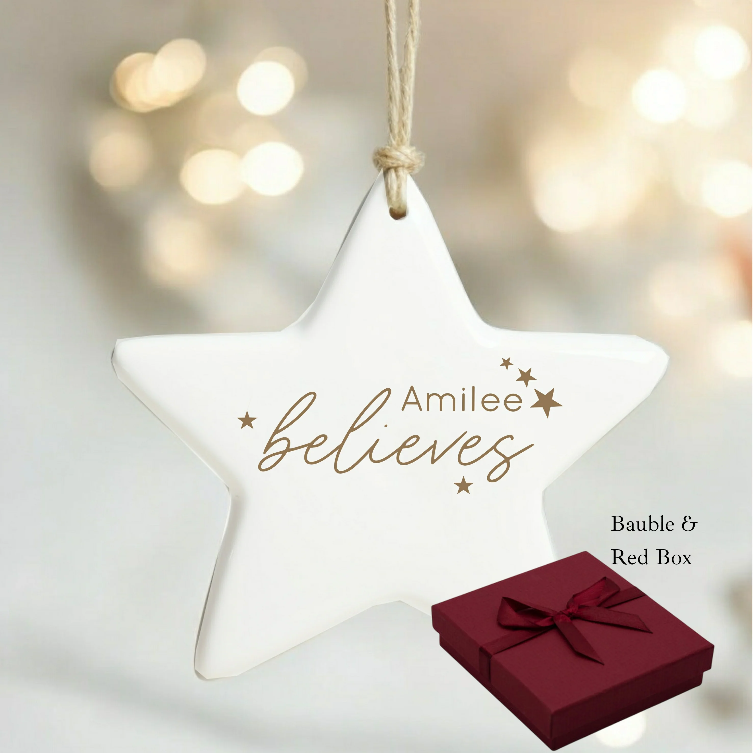 Personalised Gold Name Believes Star Ornament - Image 4